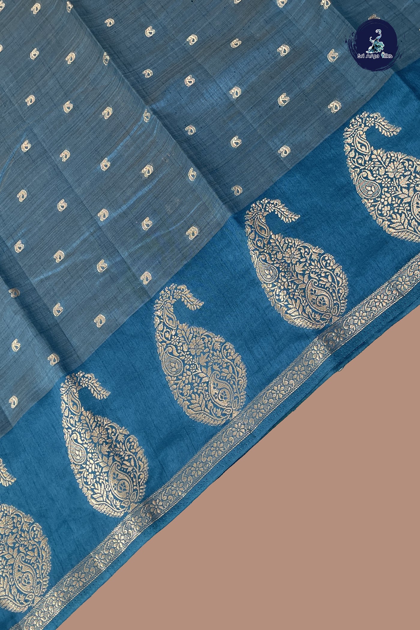 Sapphire Blue Semi Tussar Saree With Zari Buttas Pattern