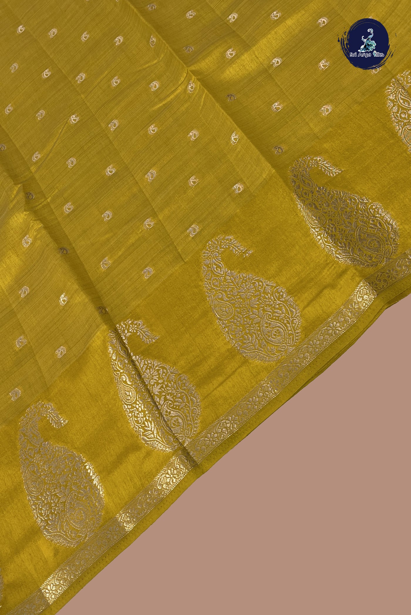 Mustard Yellow Semi Tussar Saree With Zari Buttas Pattern