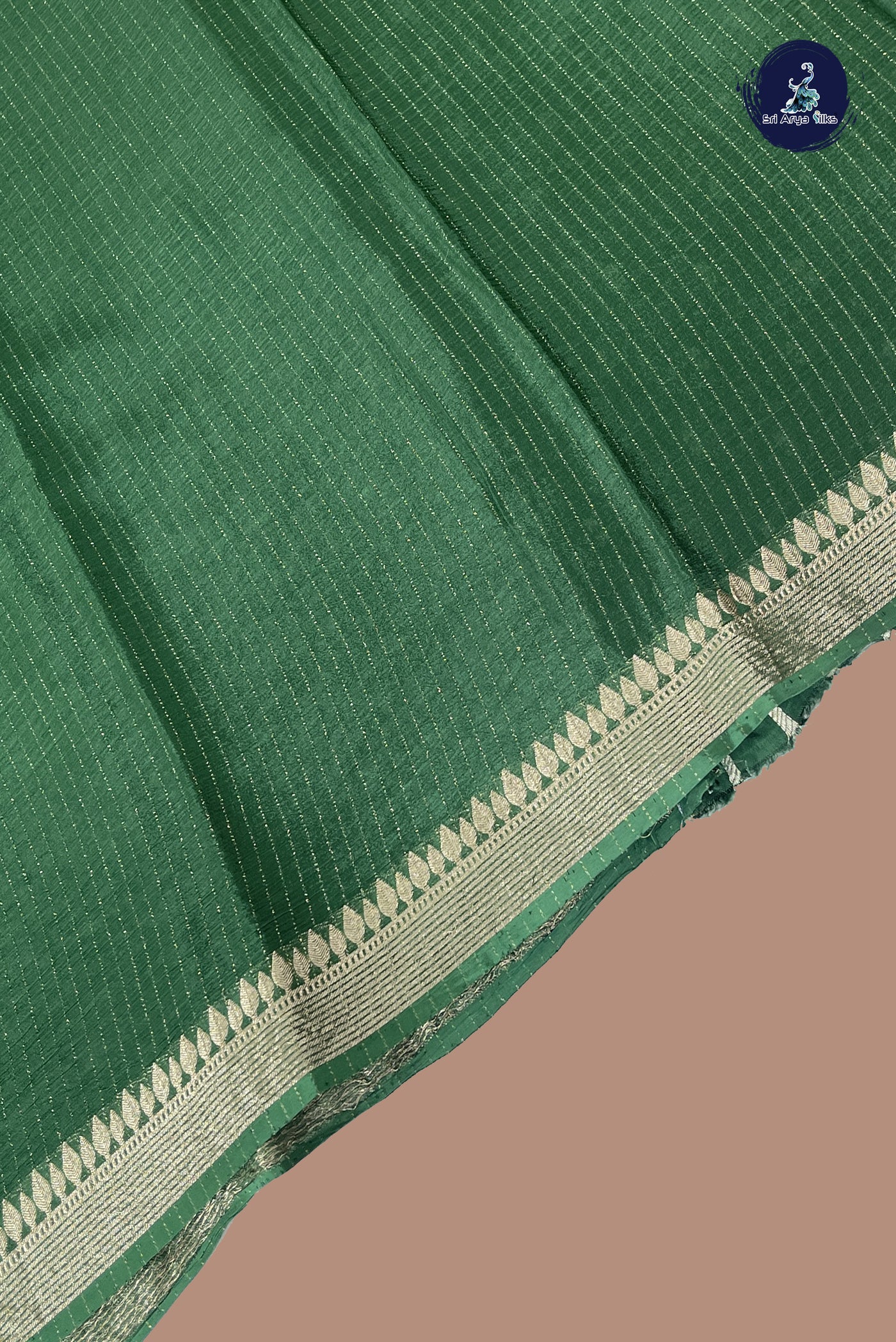 Dark Green Georgette Banarasi Saree With Stripes Pattern