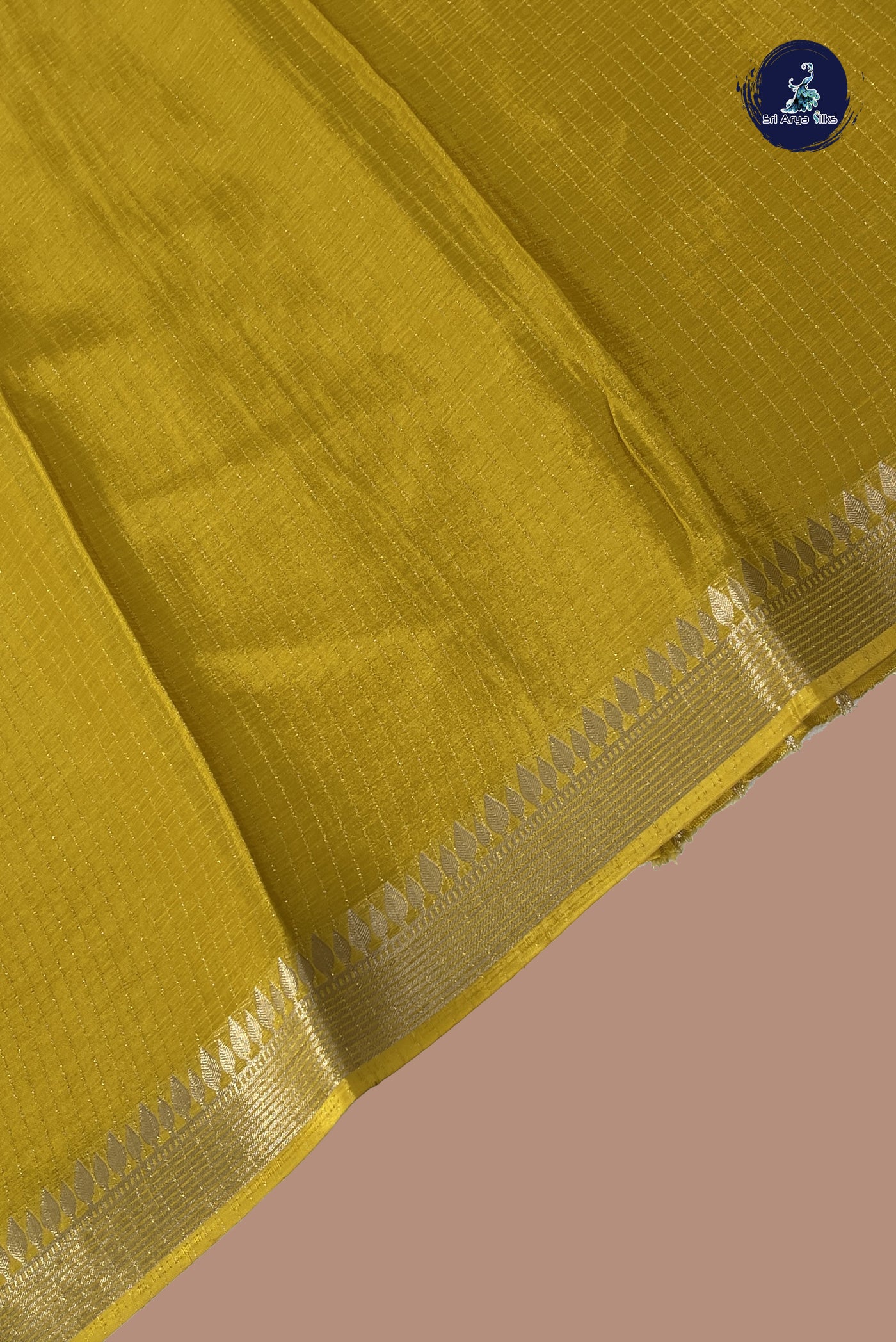 Yellow Georgette Banarasi Saree With Stripes Pattern