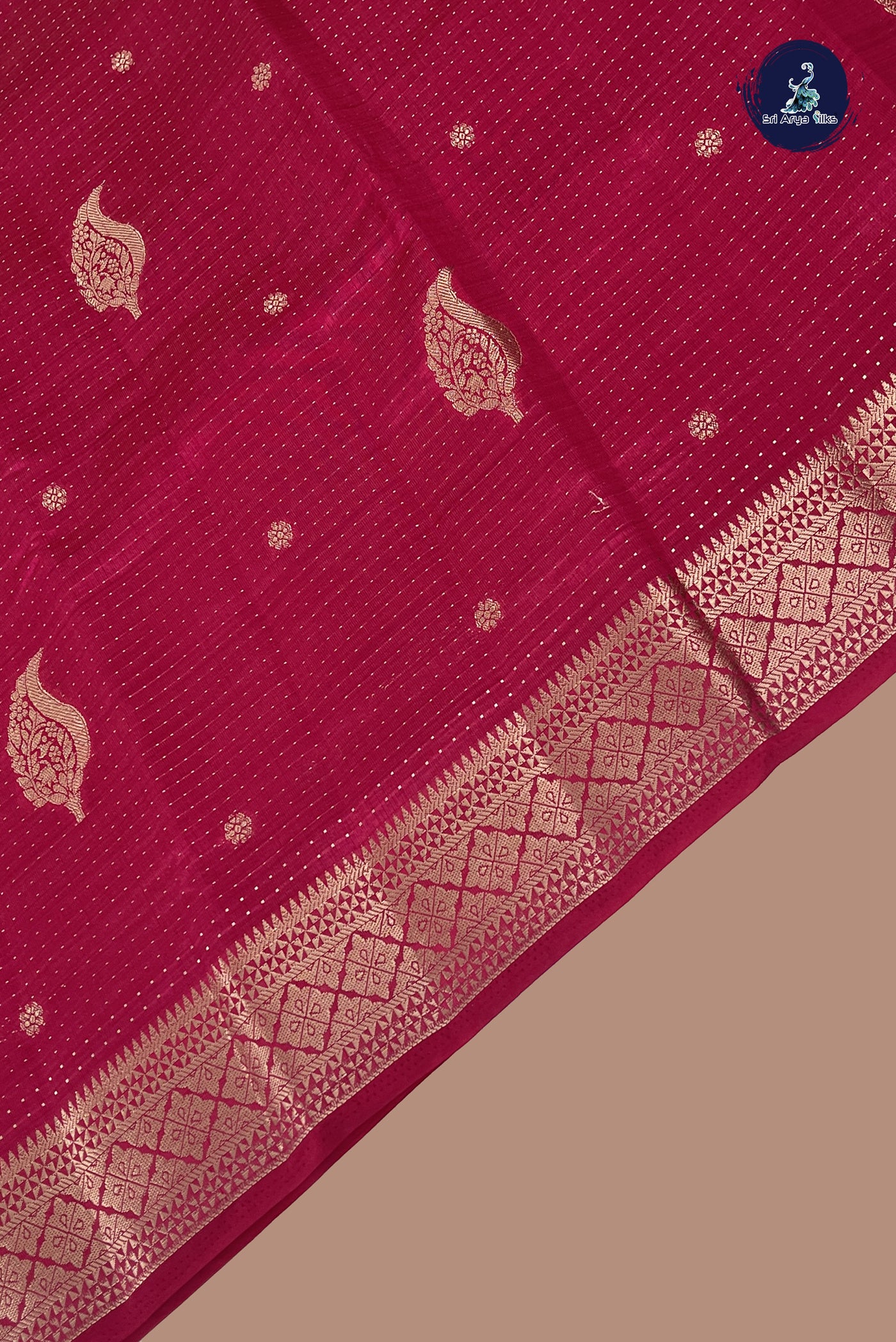 Dark Pink Semi Tussar Saree With Zari Buttas Pattern