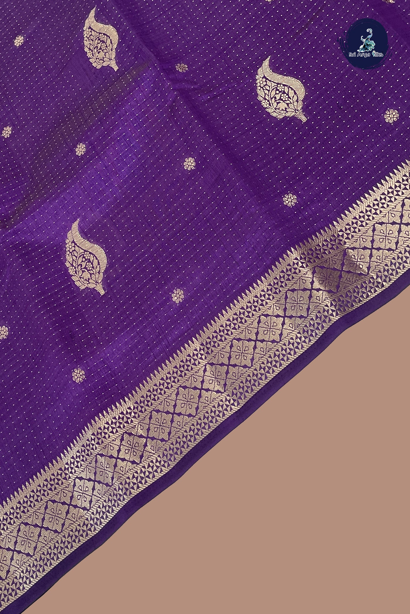 Dark Brinjal Semi Tussar Saree With Zari Buttas Pattern