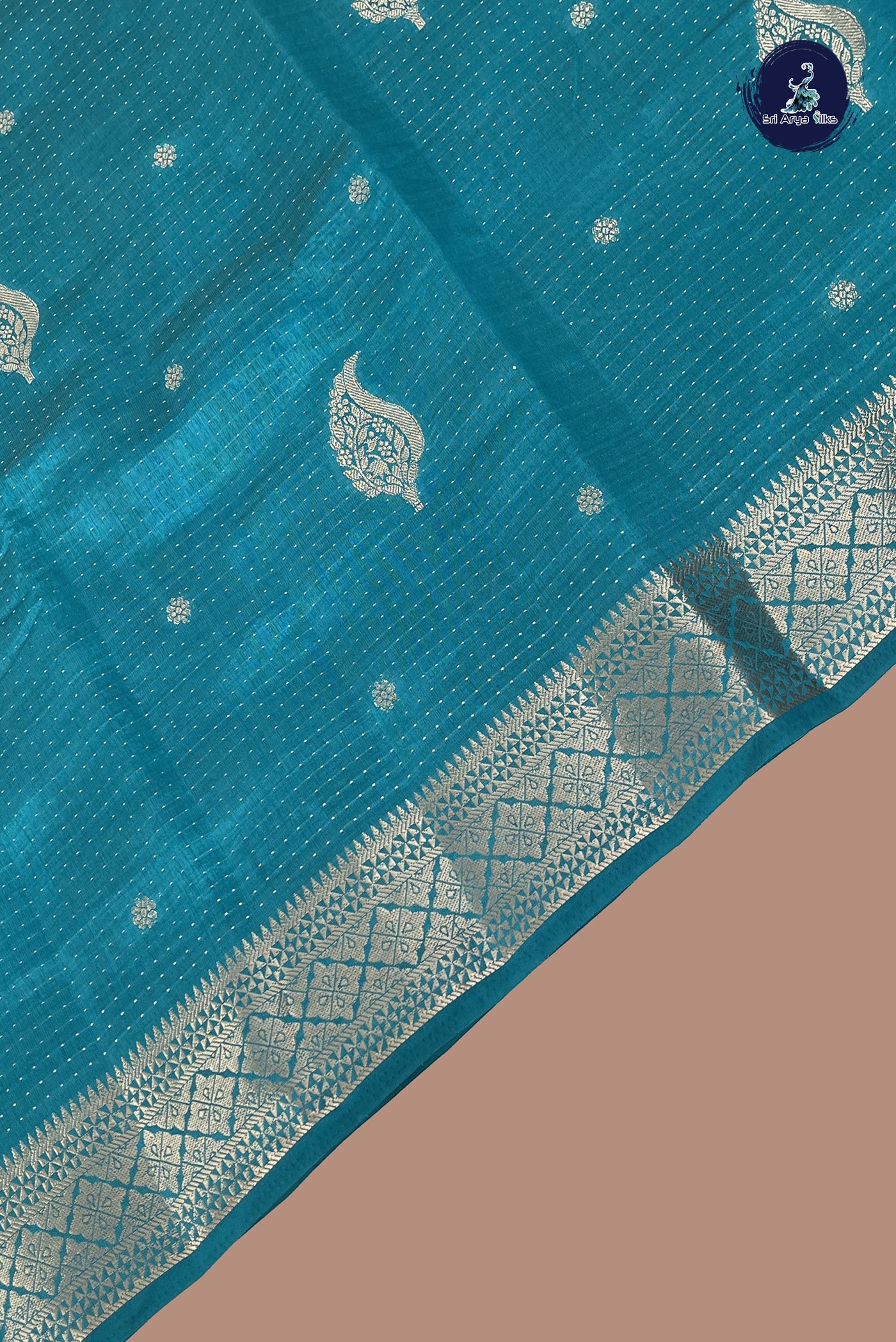 Teal Blue Semi Tussar Saree With Zari Buttas Pattern