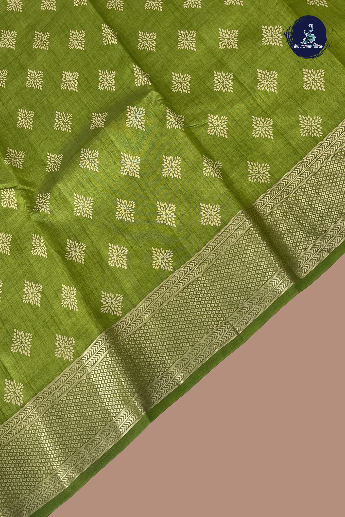Lime Green Semi Tussar Saree With Printed Pattern