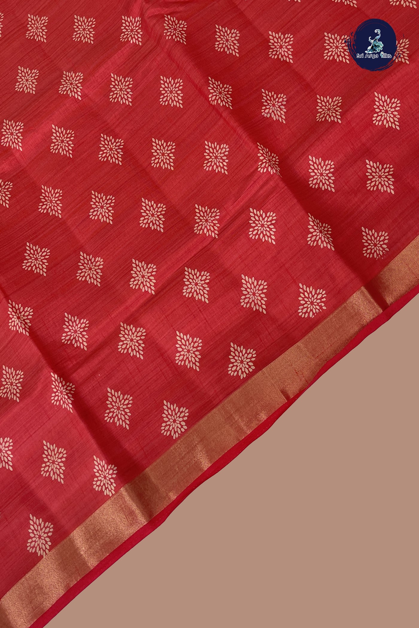 Red Semi Tussar Saree With Printed Pattern