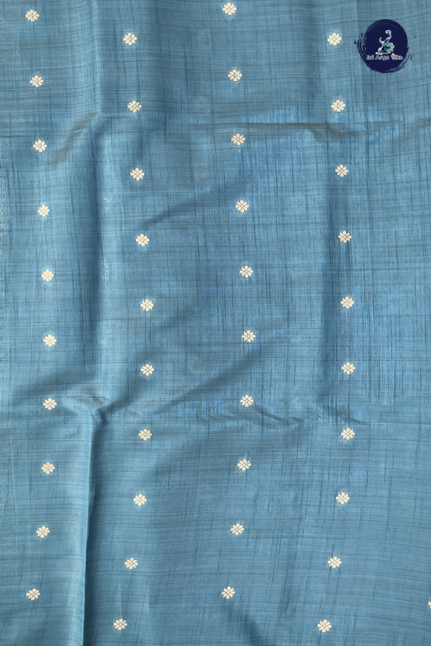 Teal Blue Semi Tussar Saree With Zari Buttas Pattern