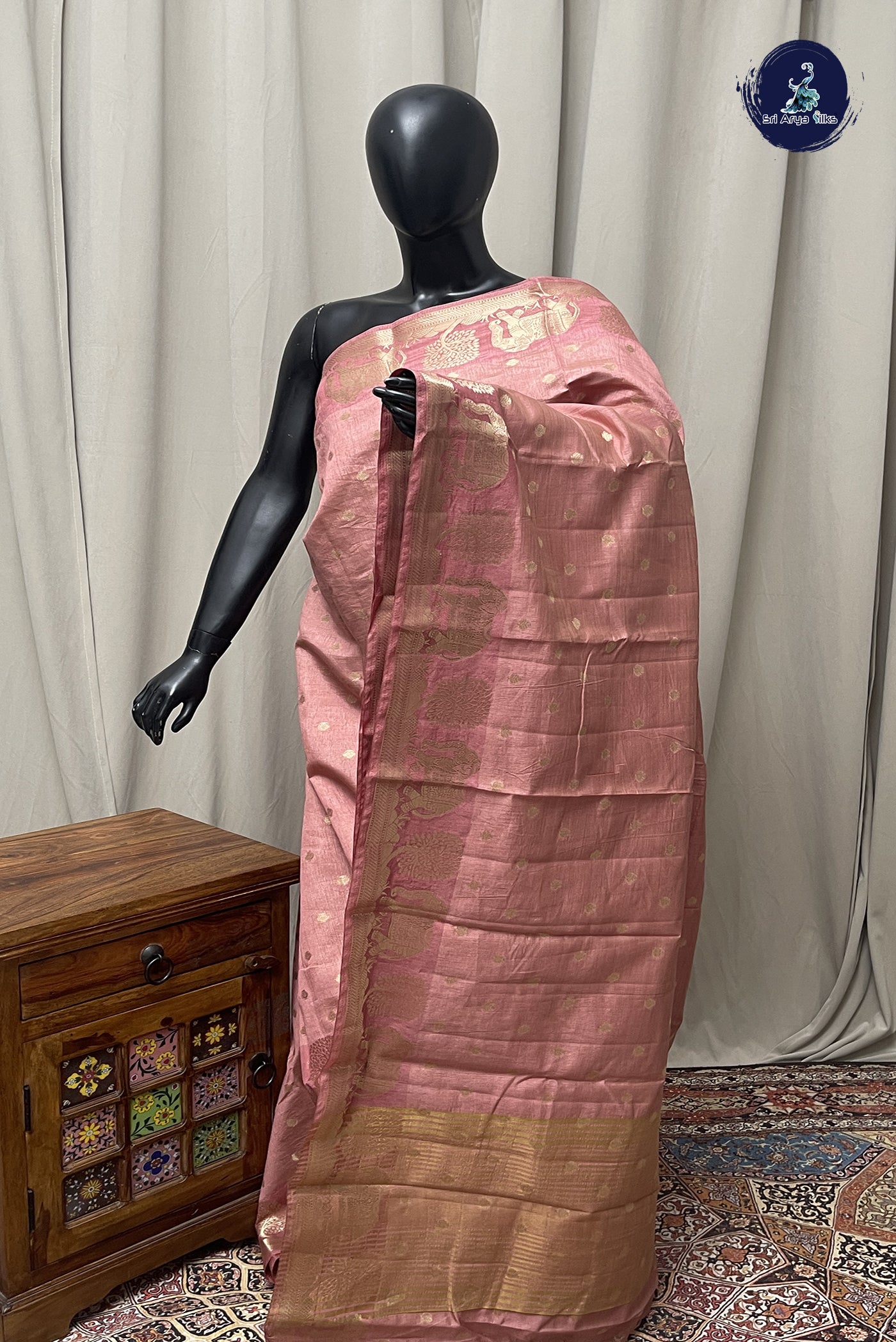 Dusty Pink Semi Tussar Saree With Zari Buttas Pattern