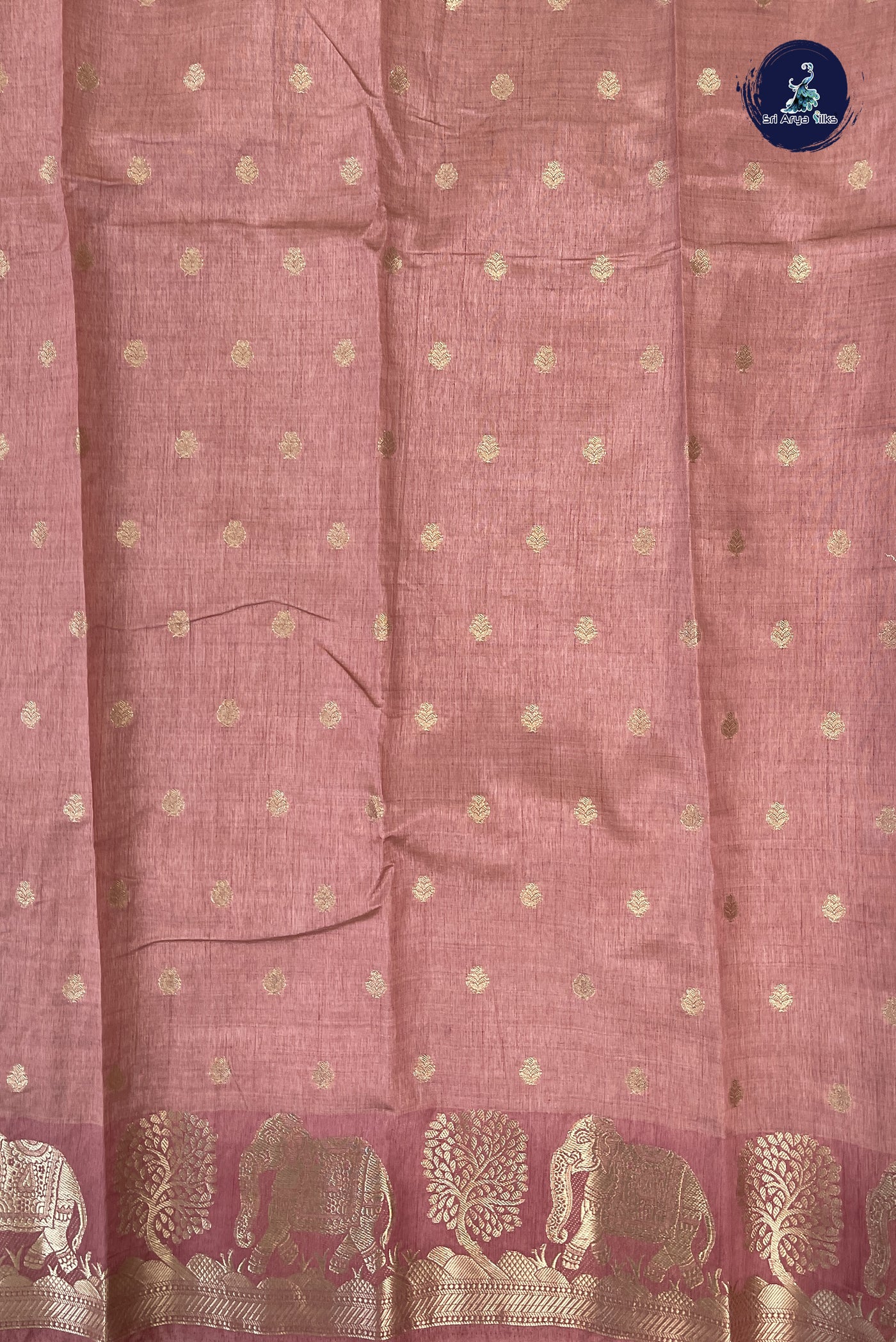 Dusty Pink Semi Tussar Saree With Zari Buttas Pattern