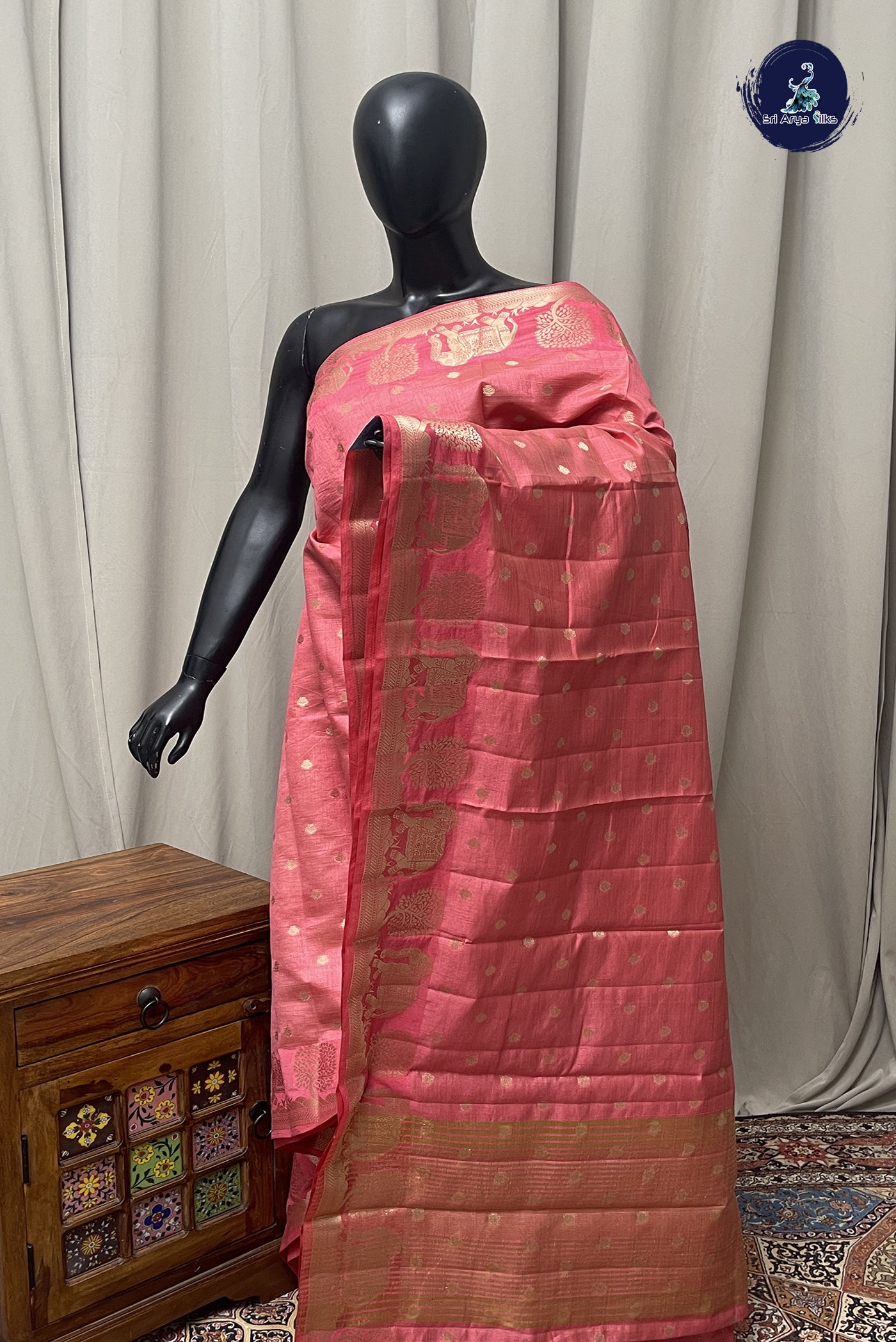 Pink Semi Tussar Saree With Zari Buttas Pattern