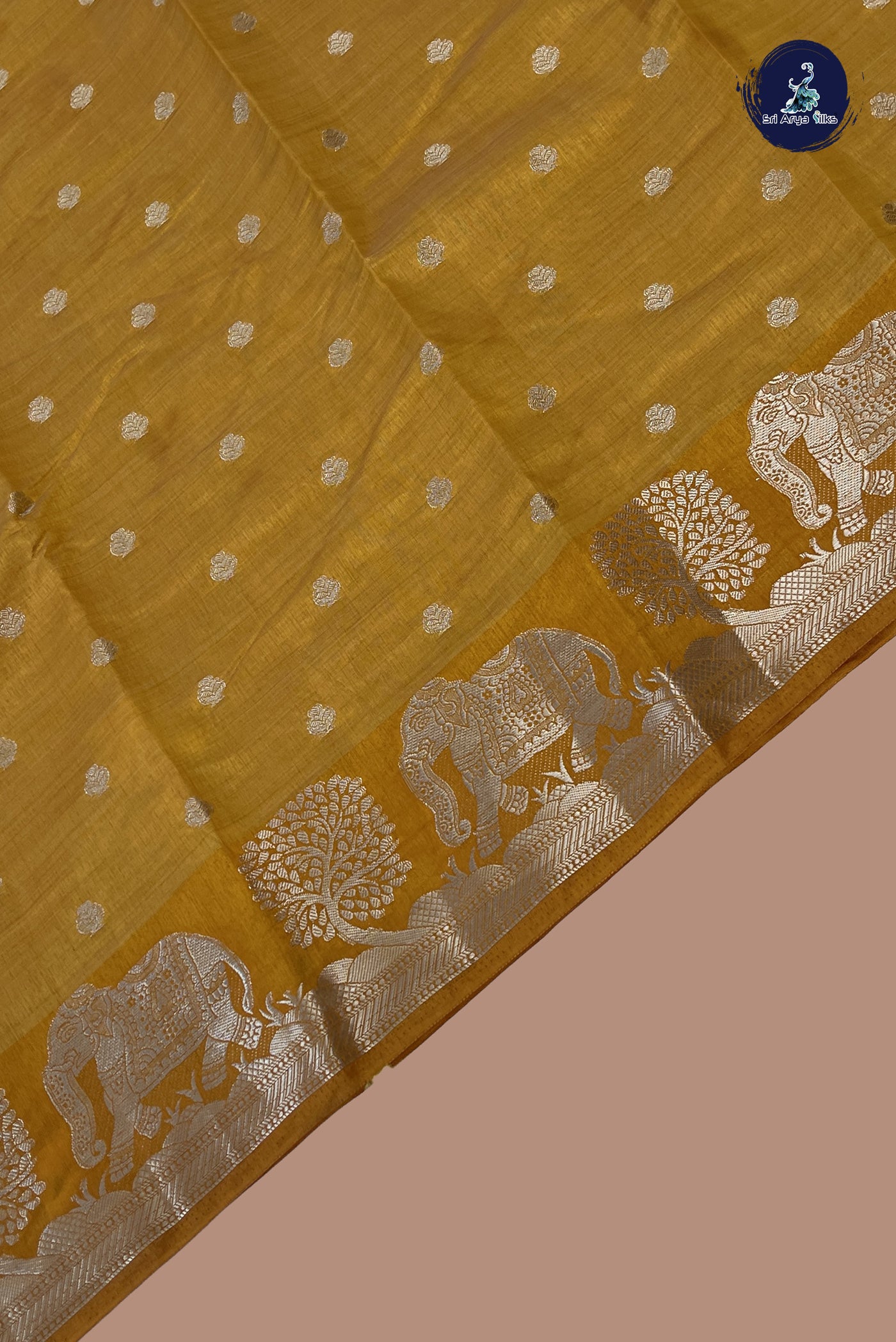 Mustard Yellow Semi Tussar Saree With Zari Buttas Pattern