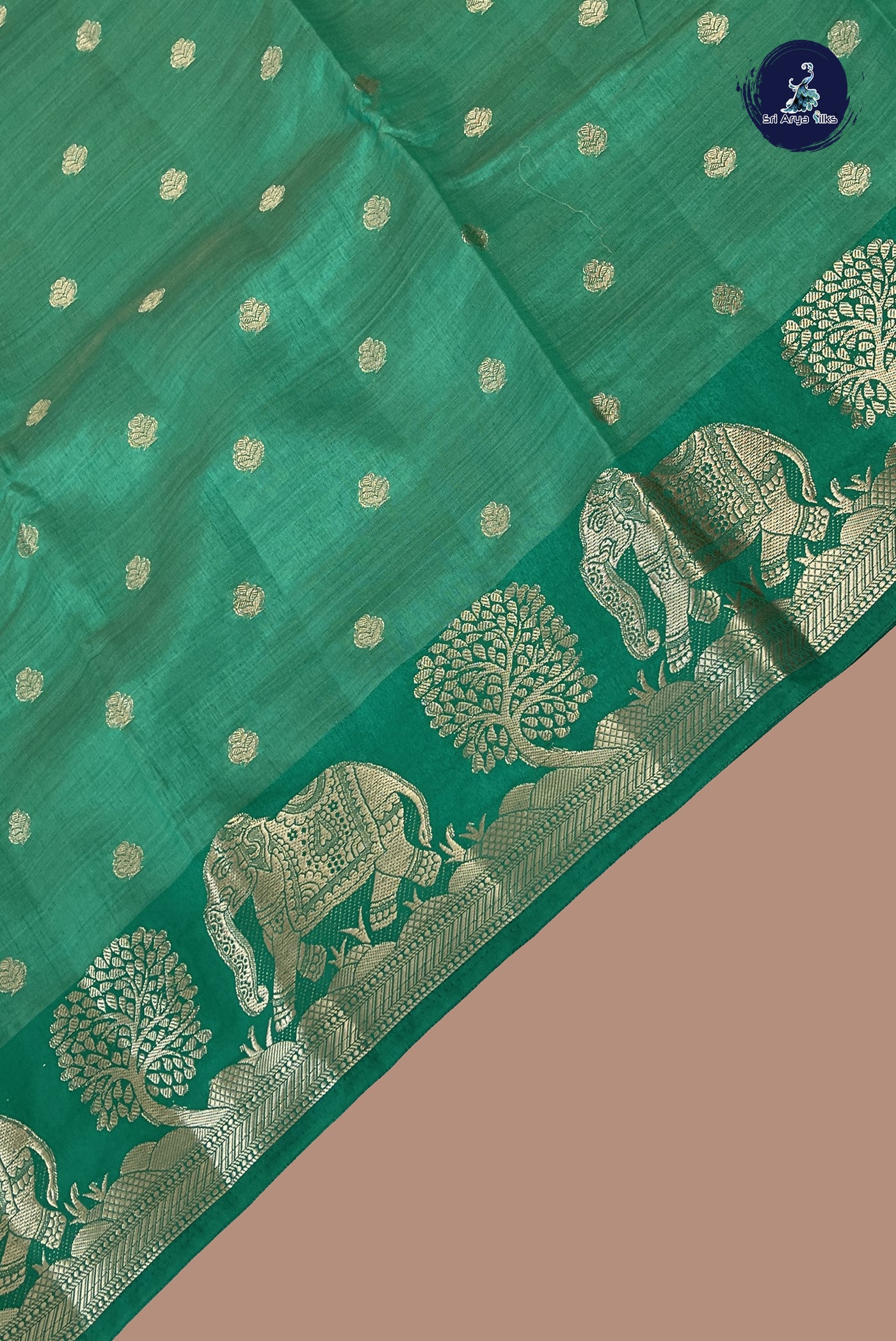Green Semi Tussar Saree With Zari Buttas Pattern