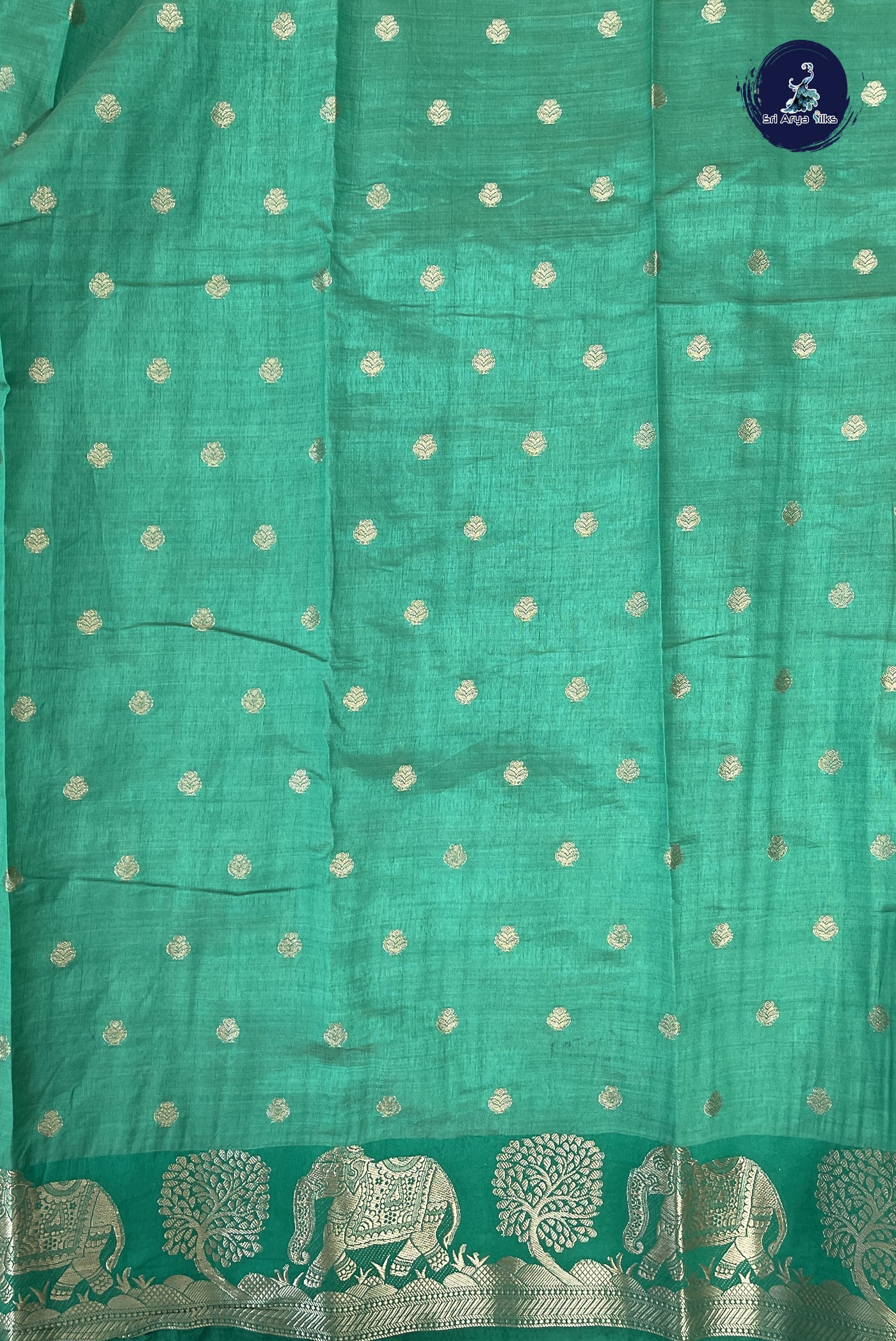 Green Semi Tussar Saree With Zari Buttas Pattern