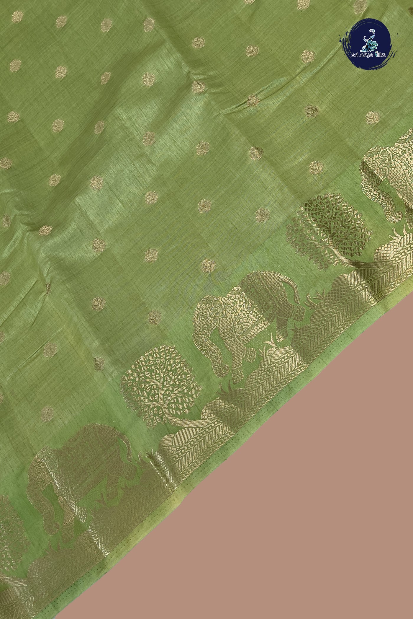 Pista Green Semi Tussar Saree With Zari Buttas Pattern