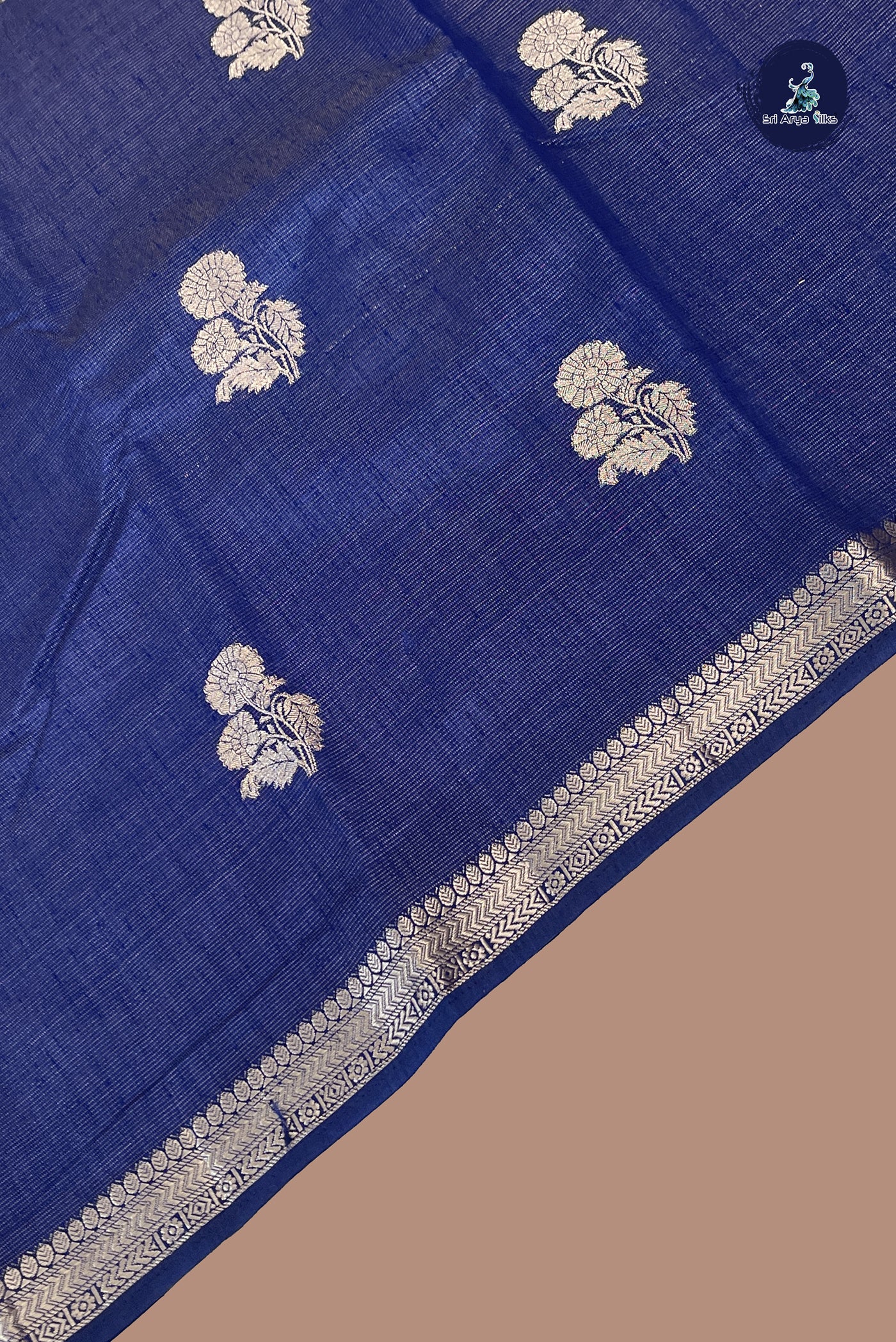 Dark Blue Semi Tussar Saree With Zari Buttas Pattern