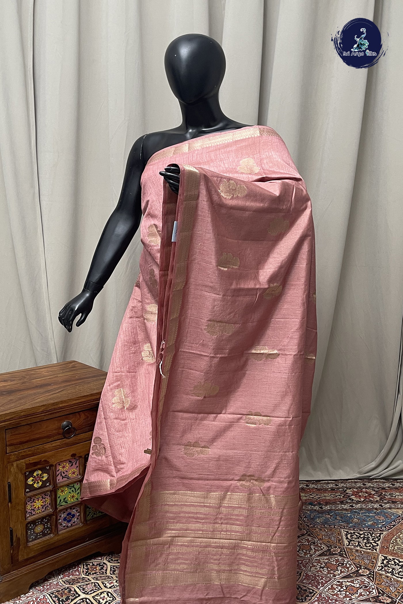 Dusty Pink Semi Tussar Saree With Zari Buttas Pattern