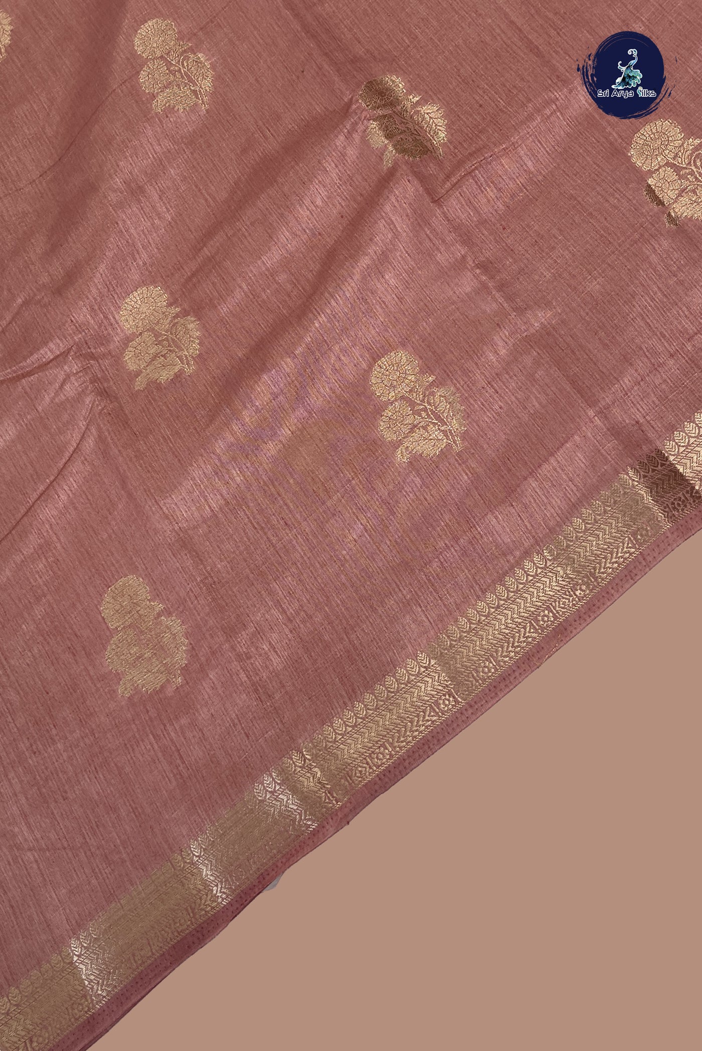 Dusty Pink Semi Tussar Saree With Zari Buttas Pattern
