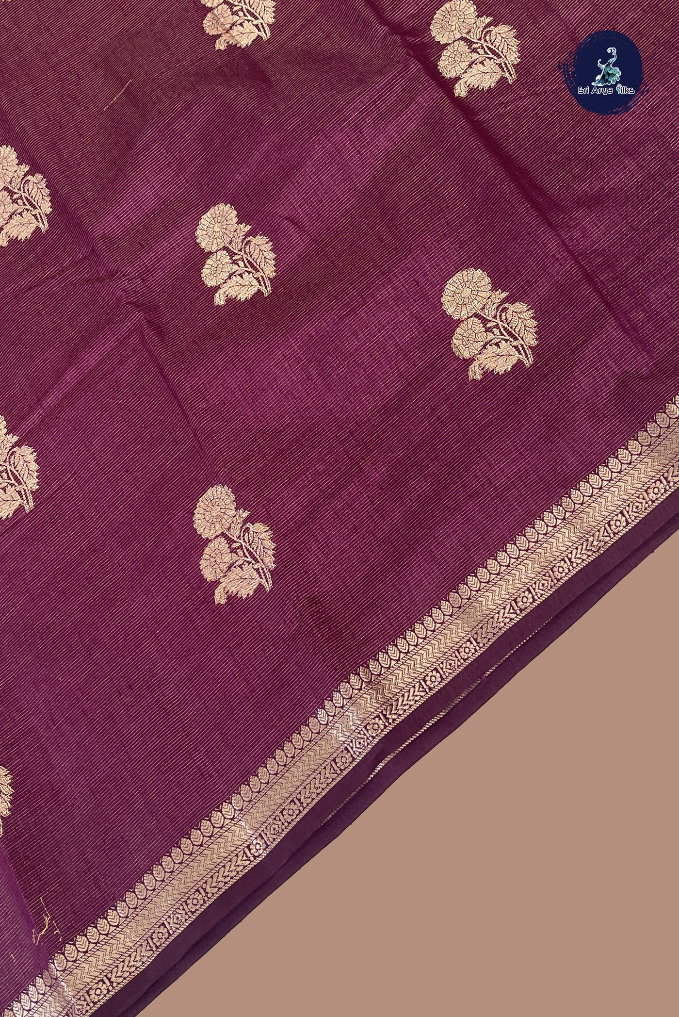 Burgundy Semi Tussar Saree With Zari Buttas Pattern