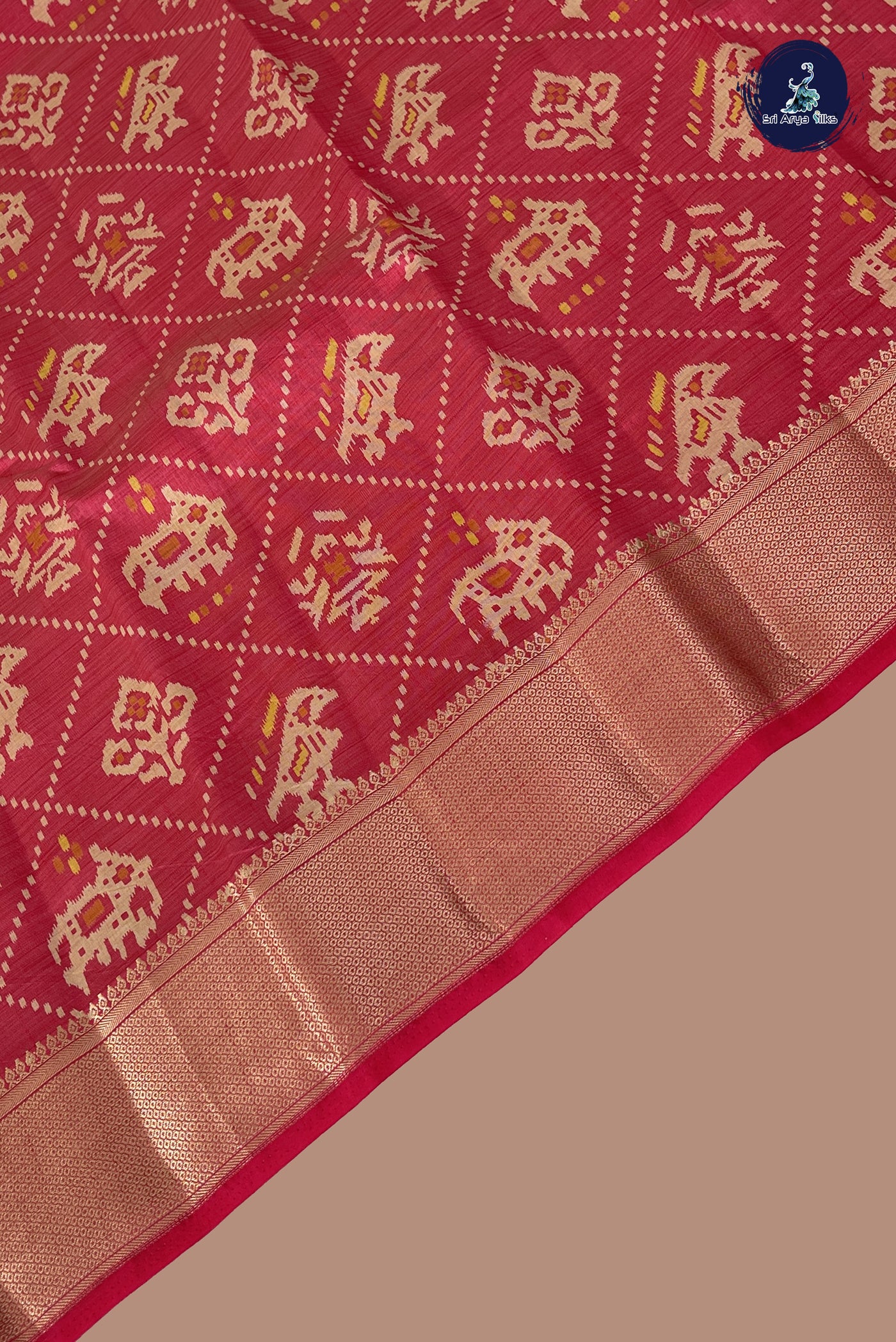 Candy Pink Semi Tussar Saree With Printed Pattern
