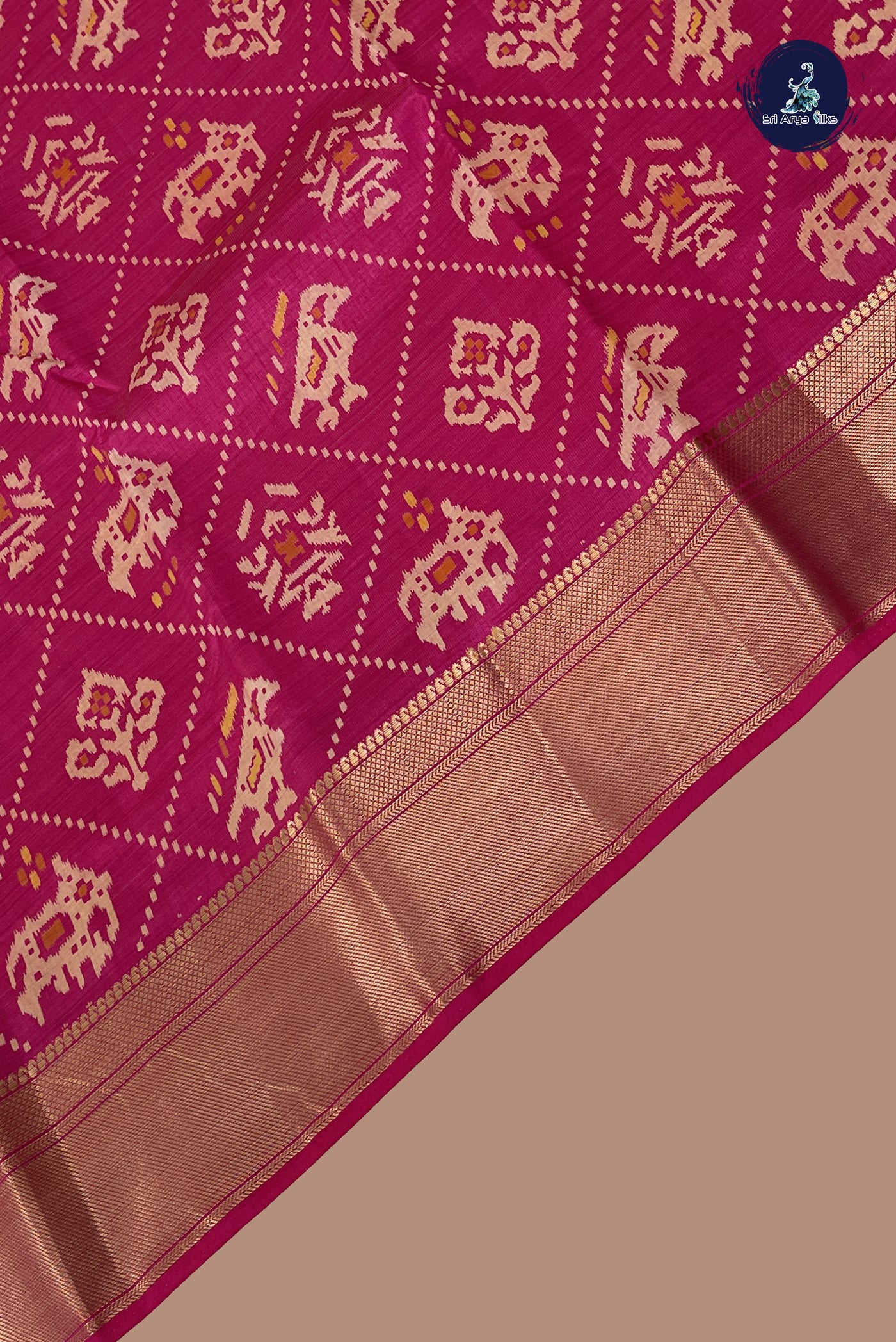 Rani Pink Semi Tussar Saree With Printed Pattern