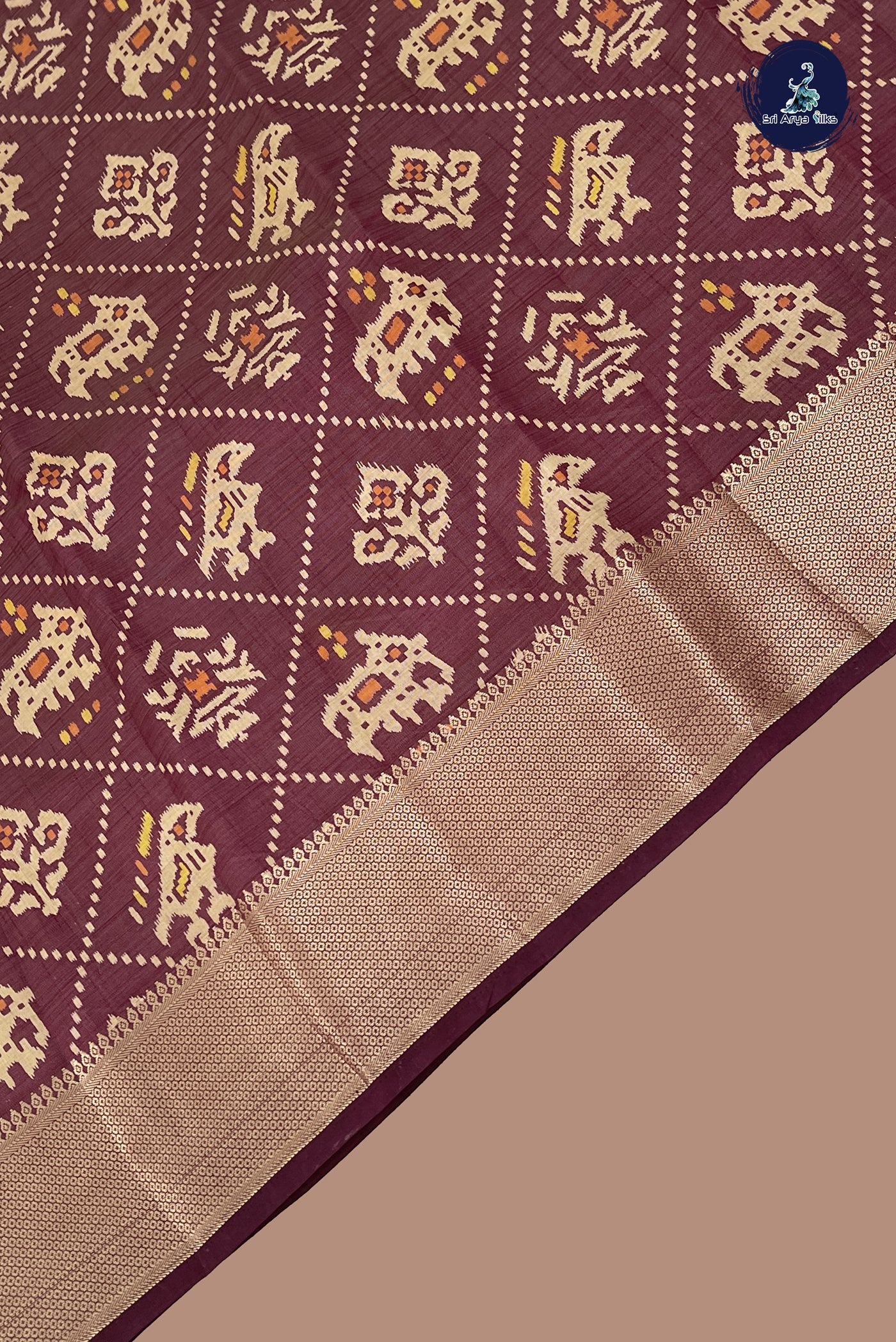 Burgundy Semi Tussar Saree With Printed Pattern