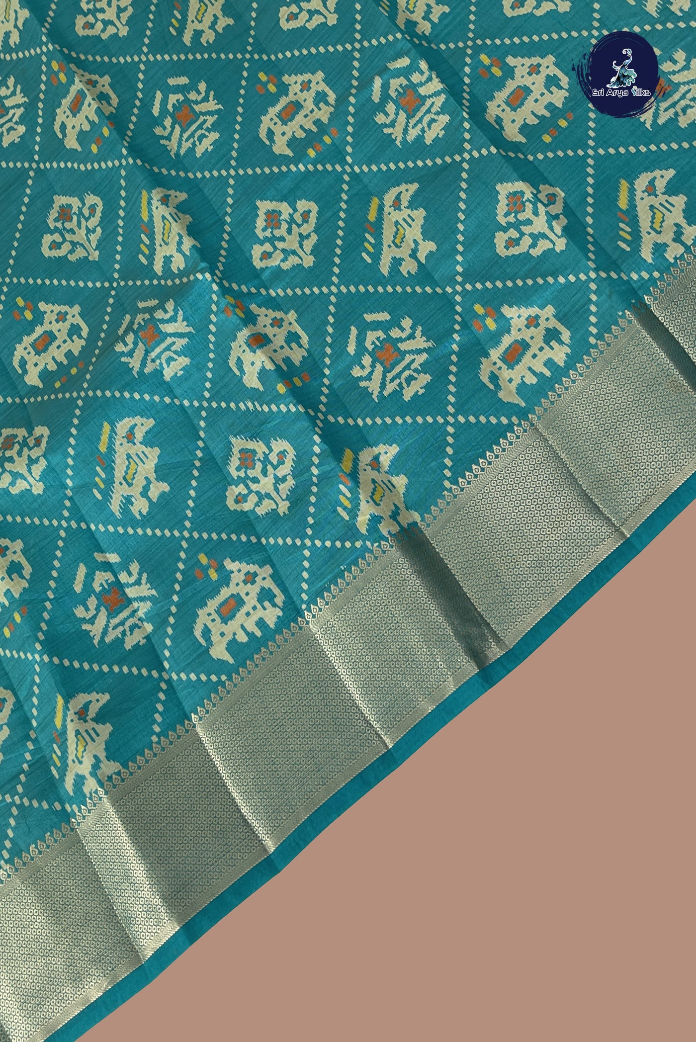 Teal Semi Tussar Saree With Printed Pattern