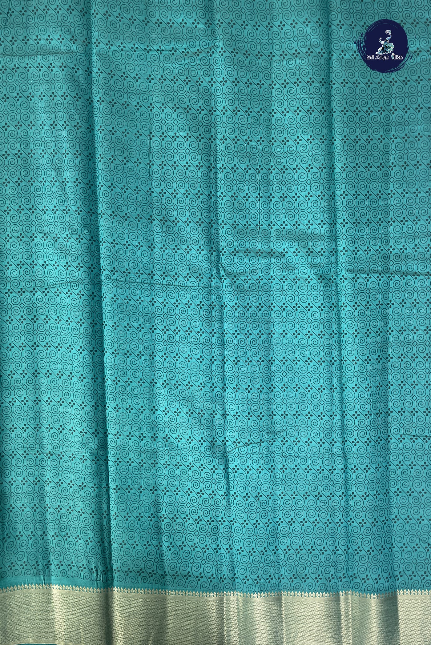 Teal Semi Tussar Saree With Printed Pattern