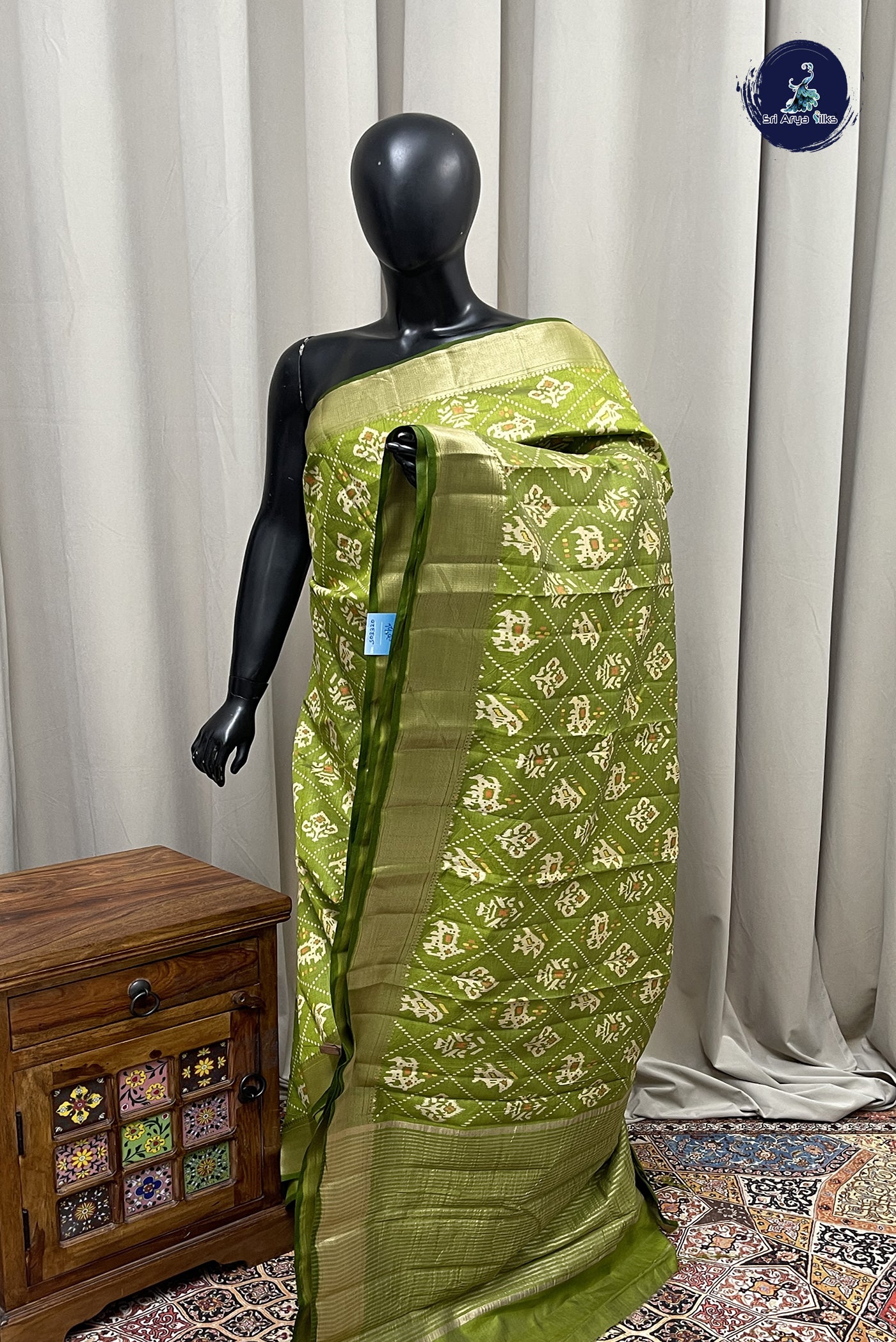 Light Green Semi Tussar Saree With Printed Pattern