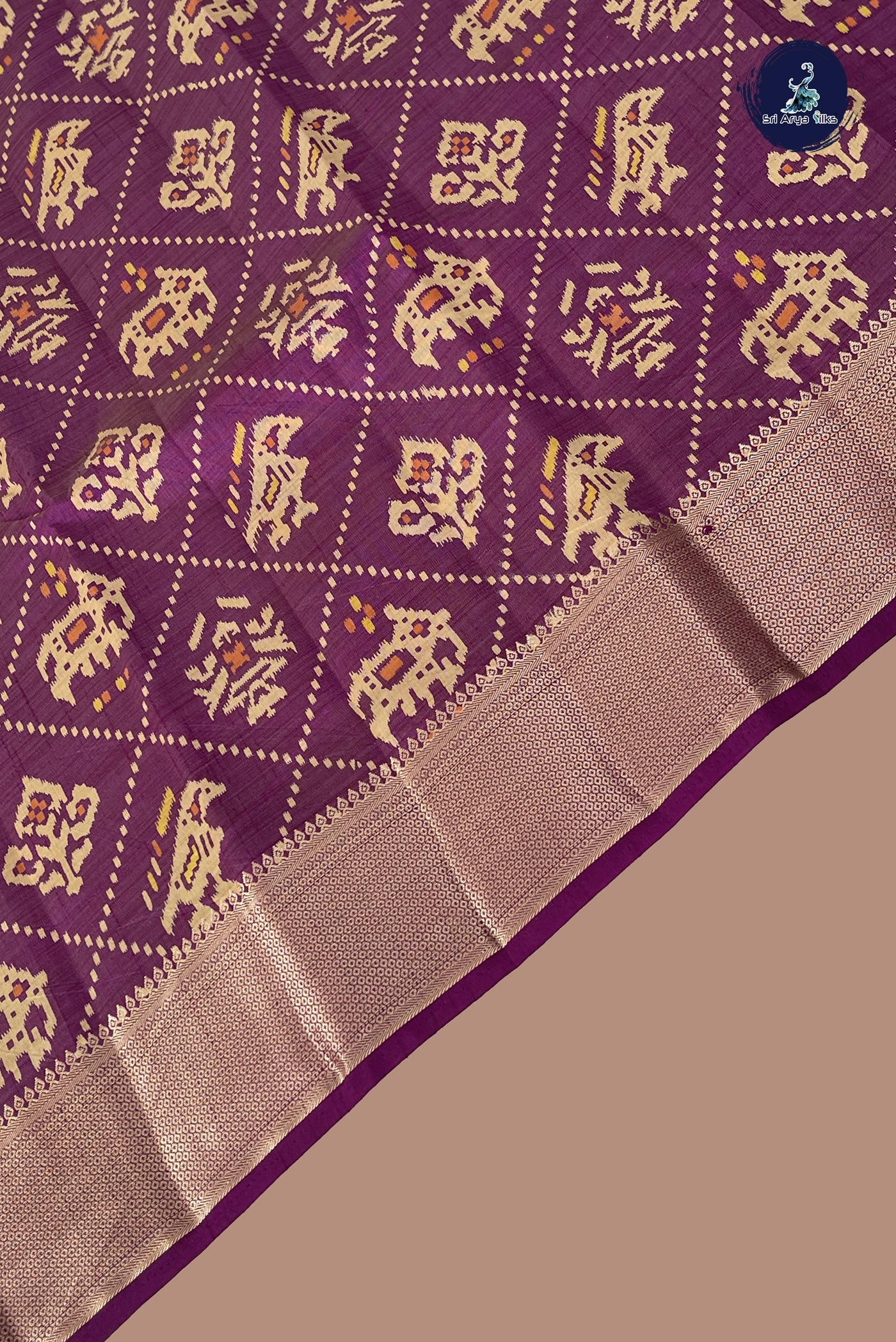Dark Brinjal Semi Tussar Saree With Printed Pattern