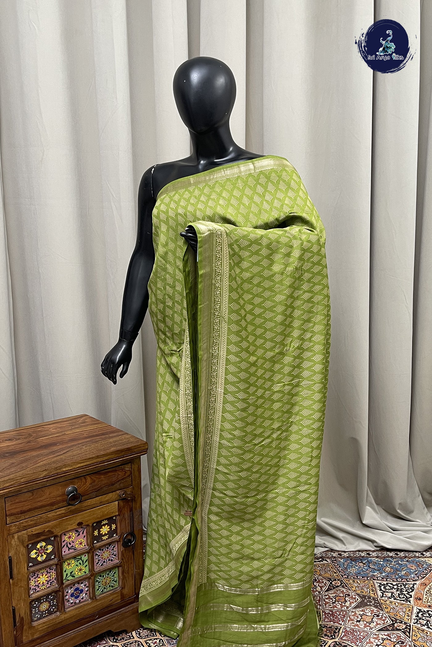 Light Green Semi Chanderi Saree With Printed Pattern