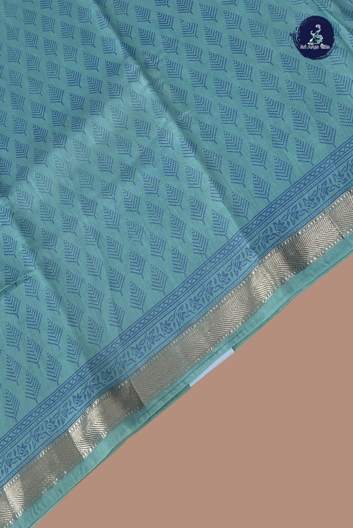 Light Blue Semi Chanderi Saree With Printed Pattern