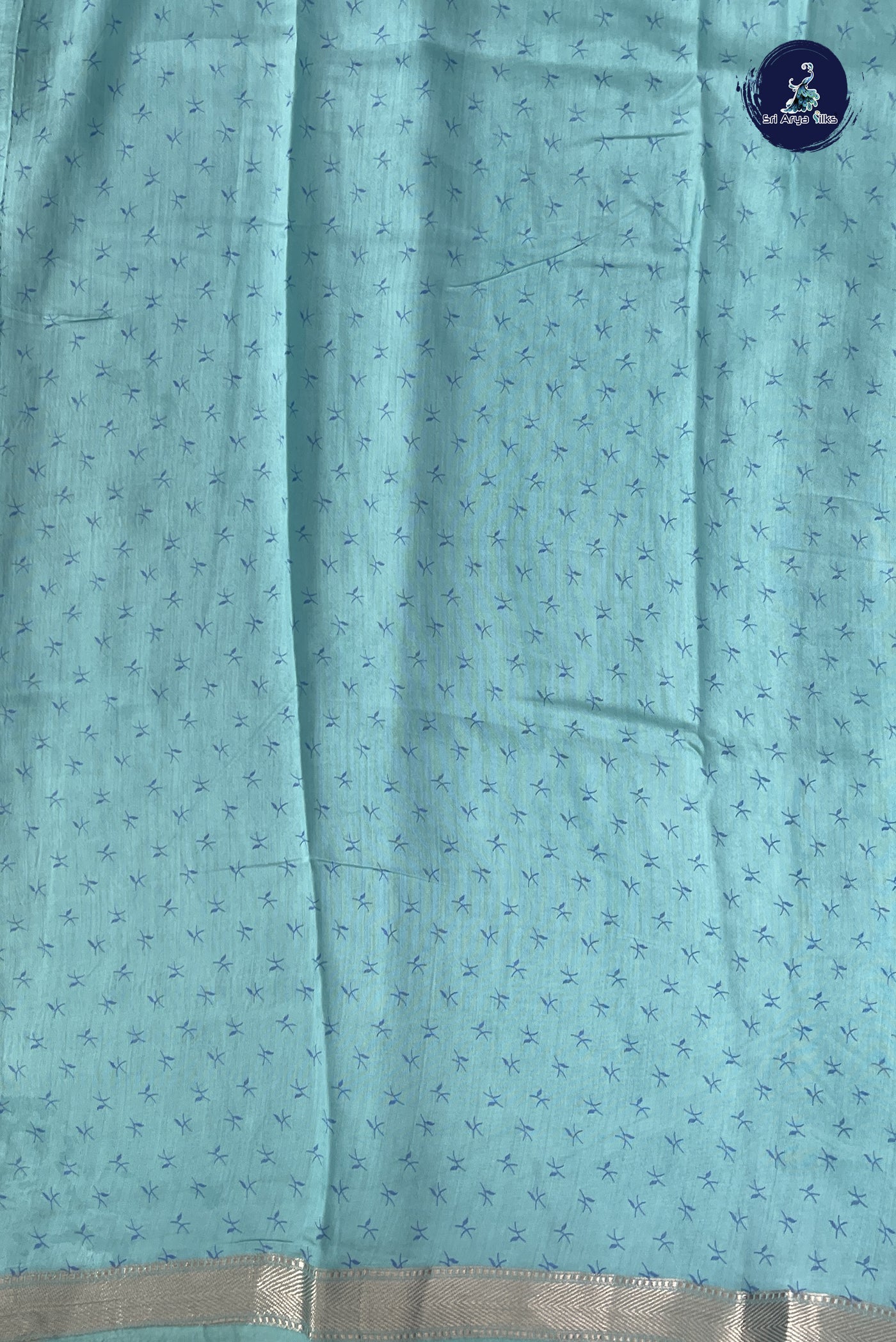 Light Blue Semi Chanderi Saree With Printed Pattern