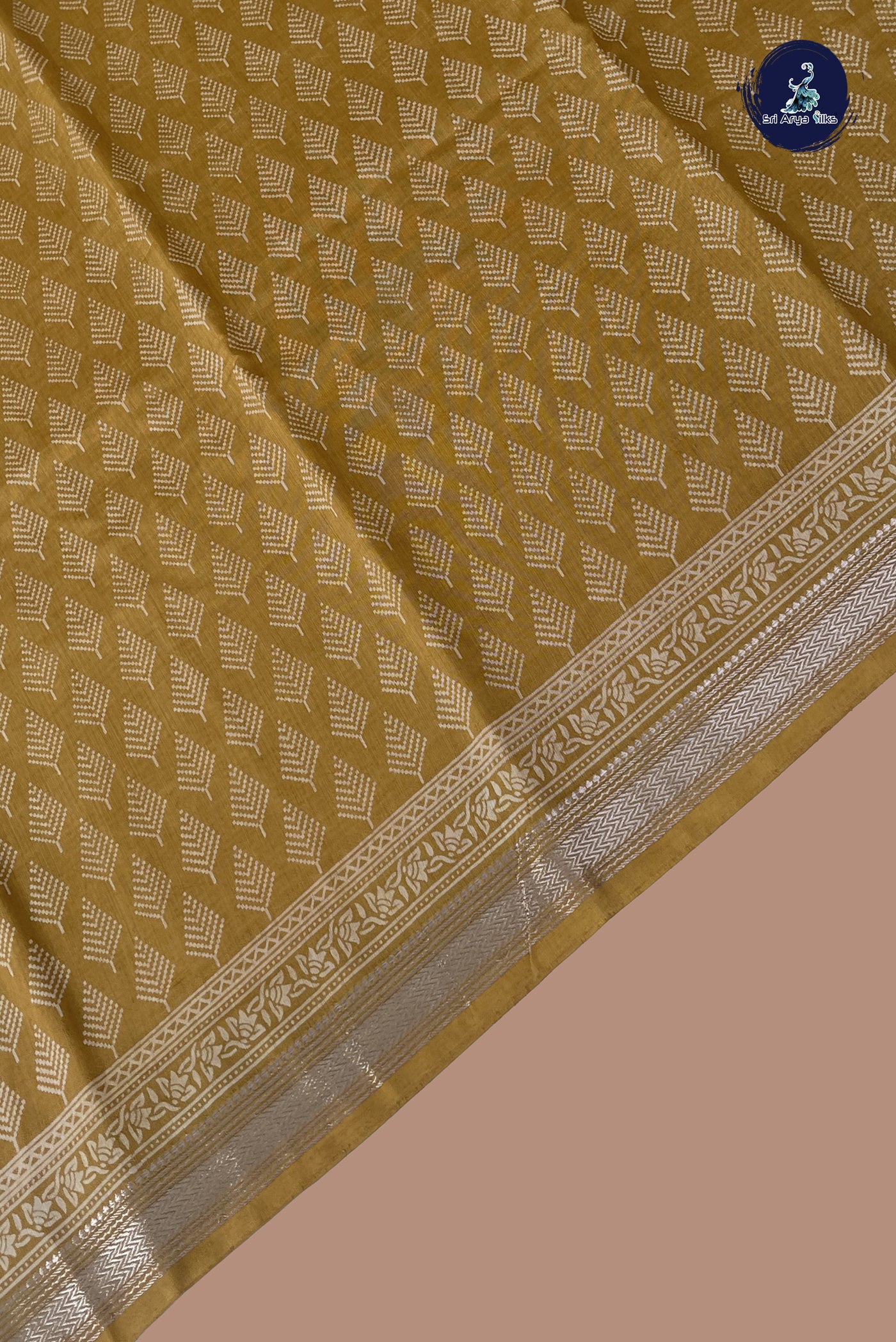 Mustard Yellow Semi Chanderi Saree With Printed Pattern