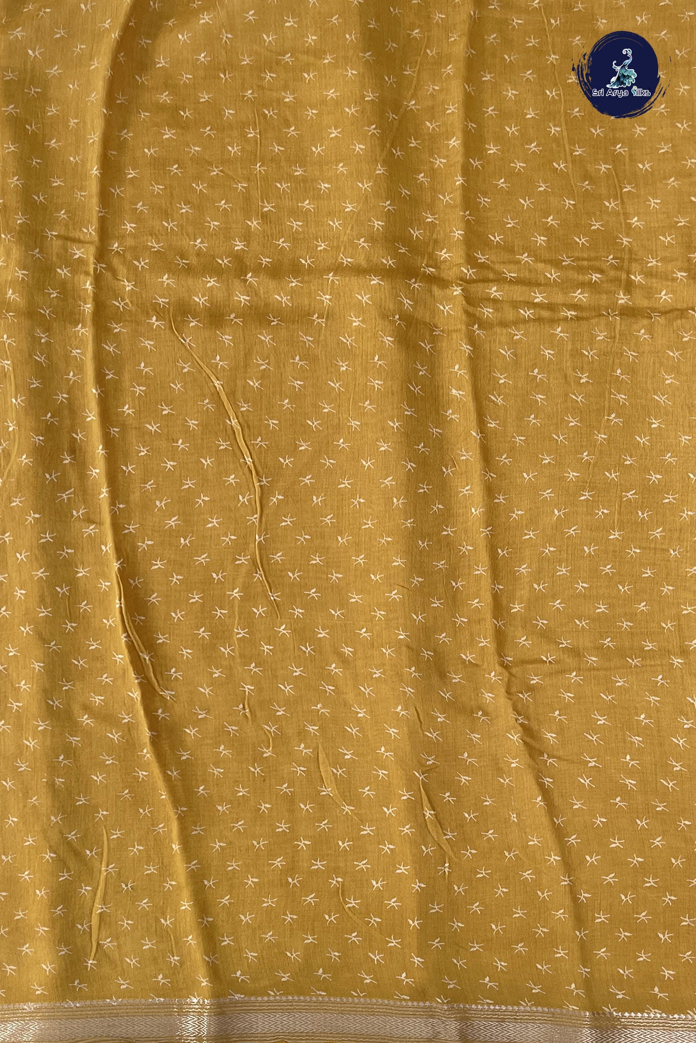 Mustard Yellow Semi Chanderi Saree With Printed Pattern