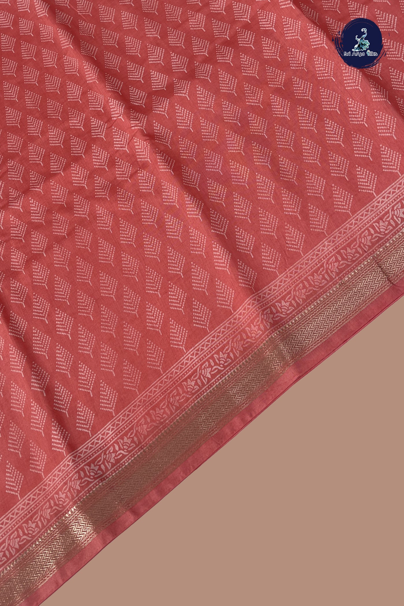 Light Pink Semi Chanderi Saree With Printed Pattern