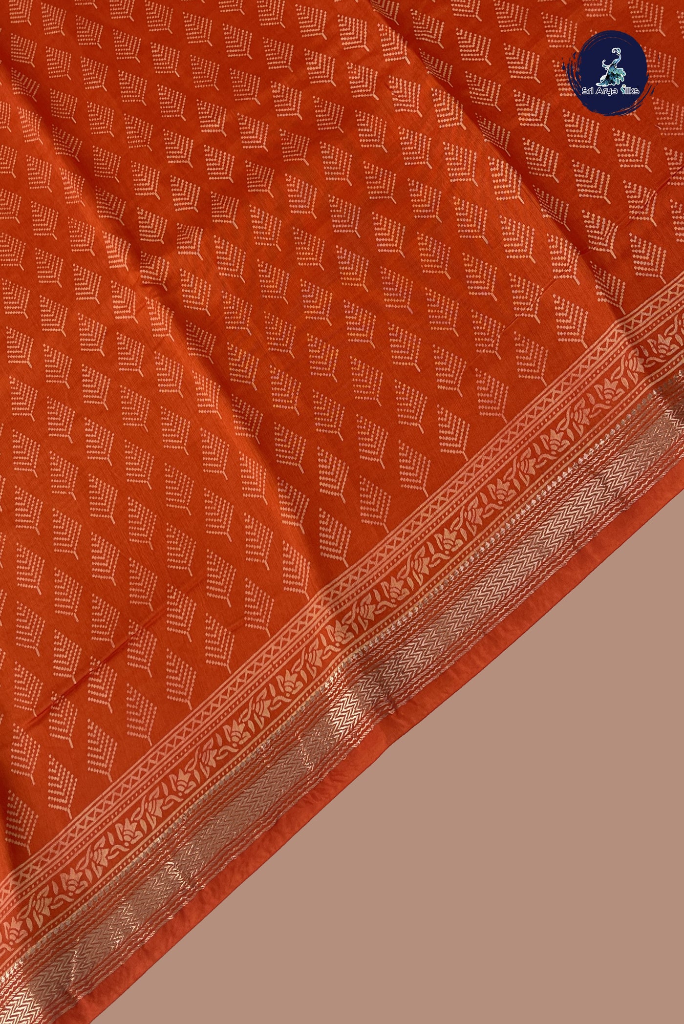Orange Semi Chanderi Saree With Printed Pattern