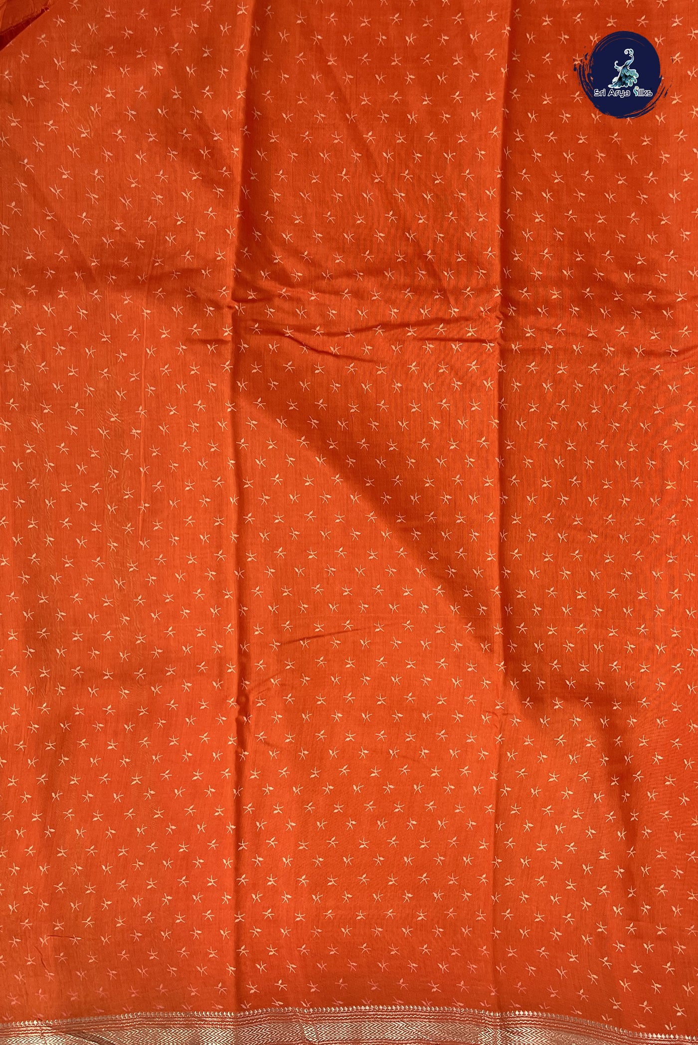 Orange Semi Chanderi Saree With Printed Pattern