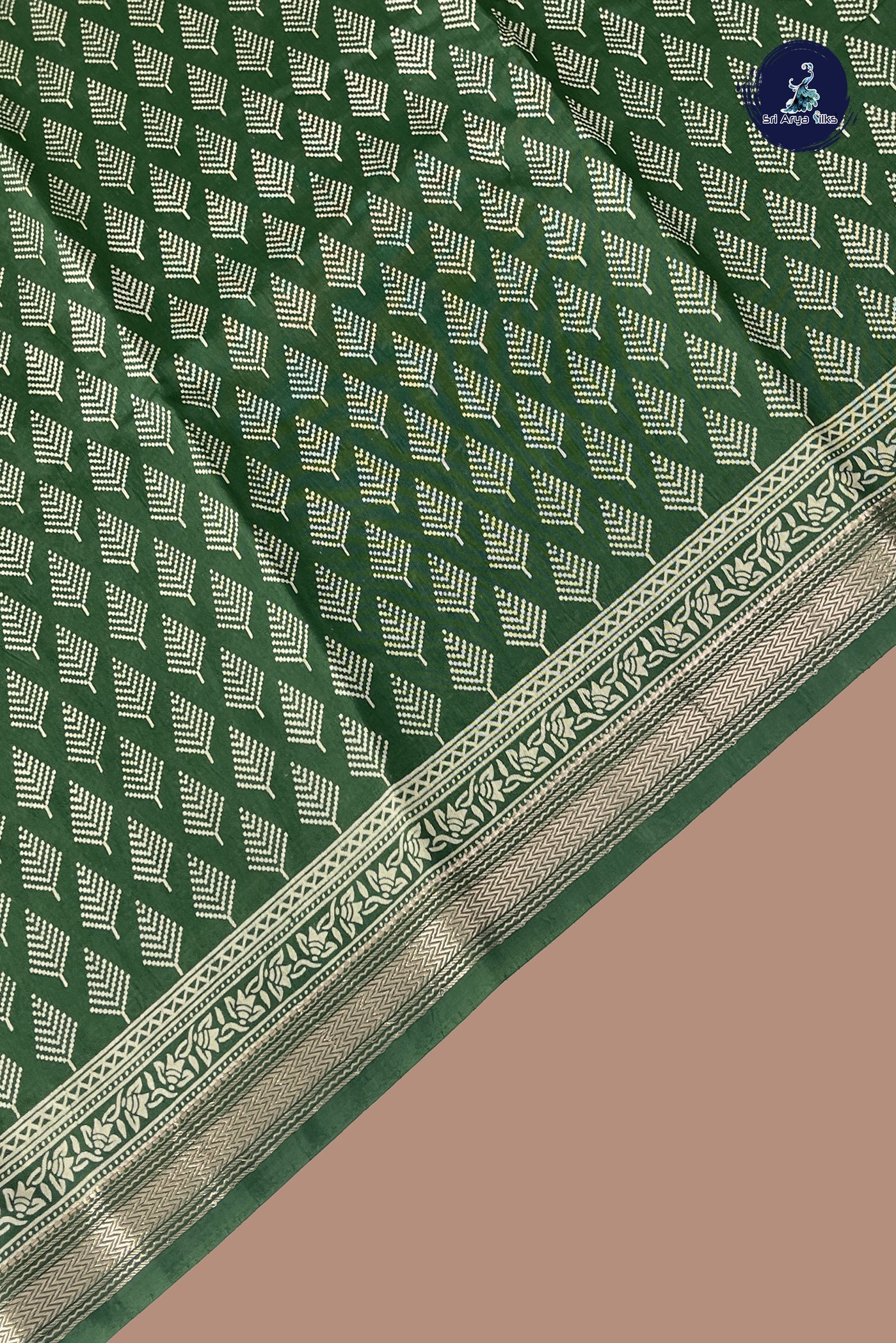 Dark Green Semi Chanderi Saree With Printed Pattern