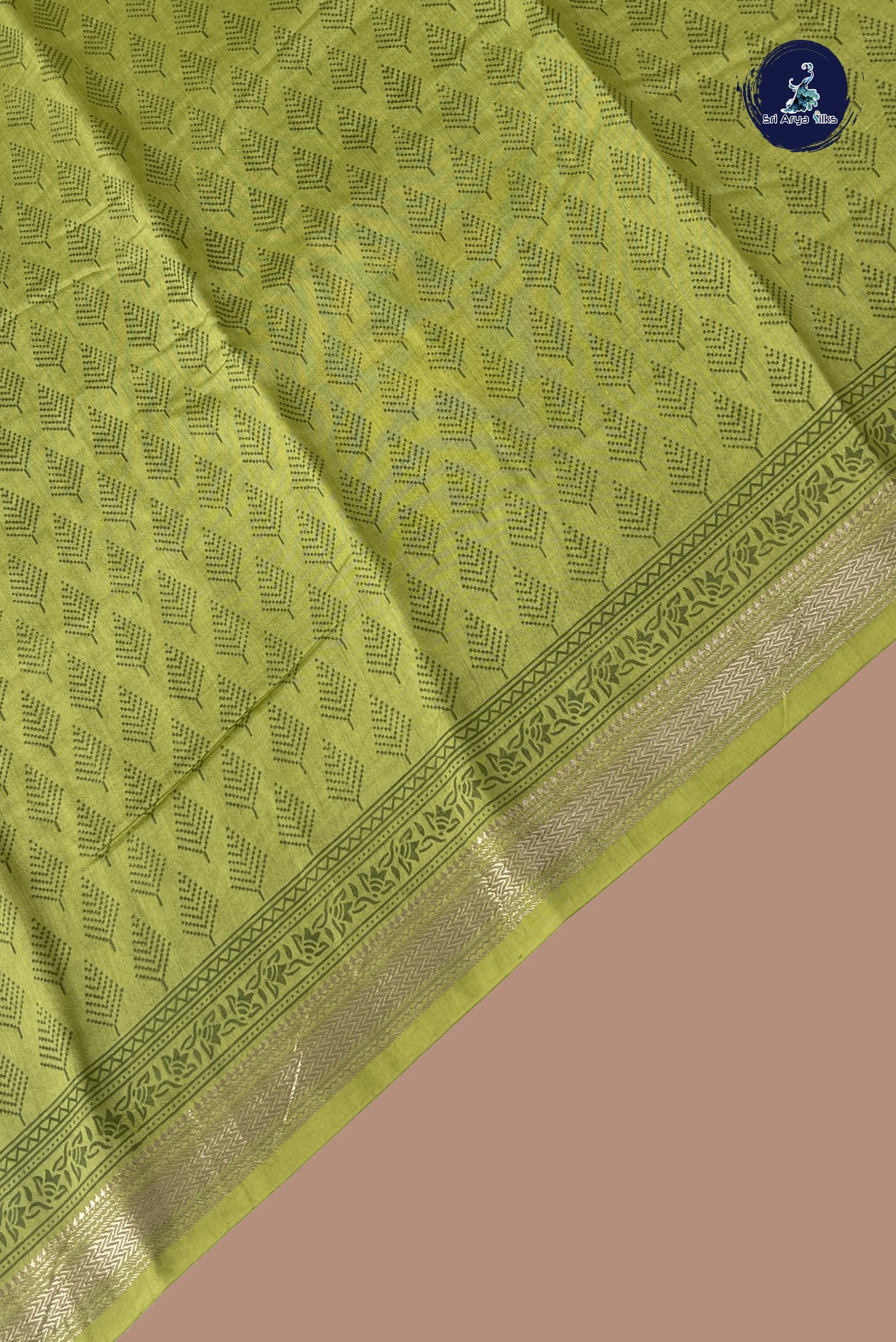 Pastel Green Semi Chanderi Saree With Printed Pattern