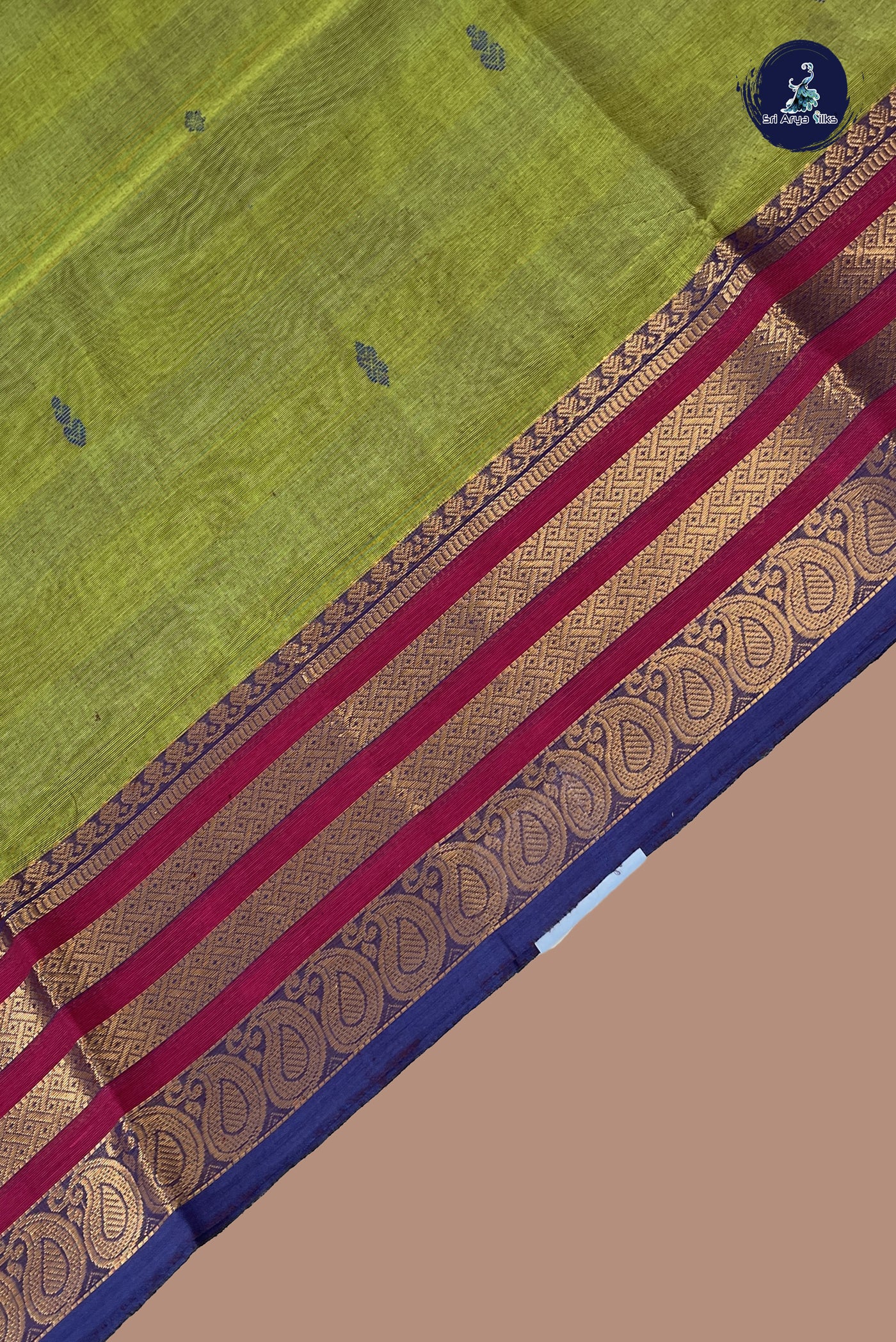 Light Green Chettinad Cotton Saree With Buttas Pattern