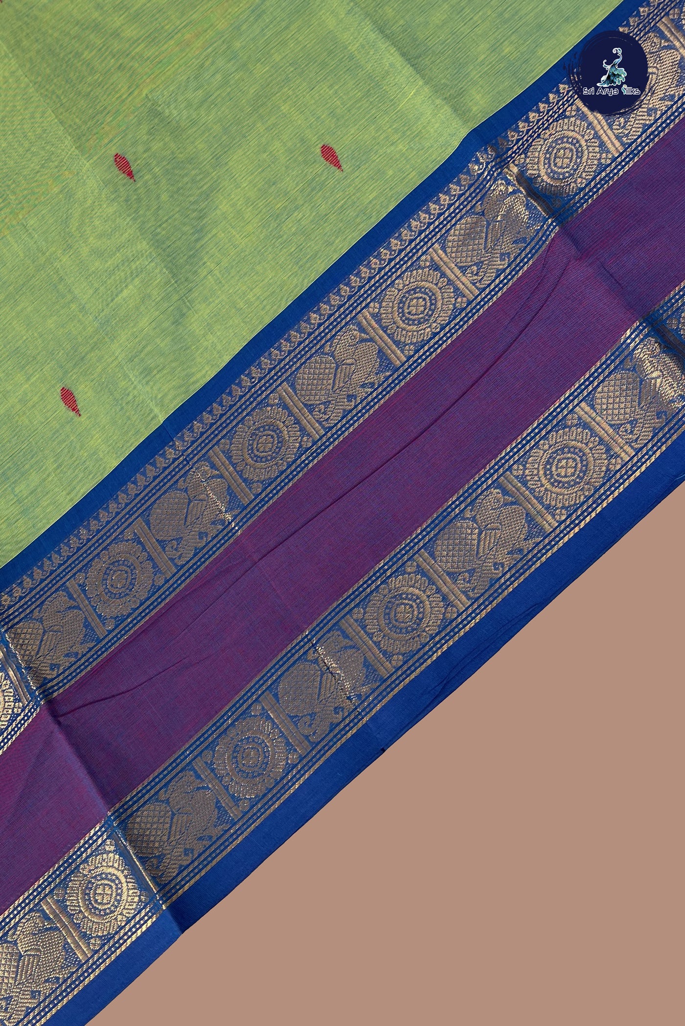 Bluish Green Chettinad Cotton Saree With Buttas Pattern