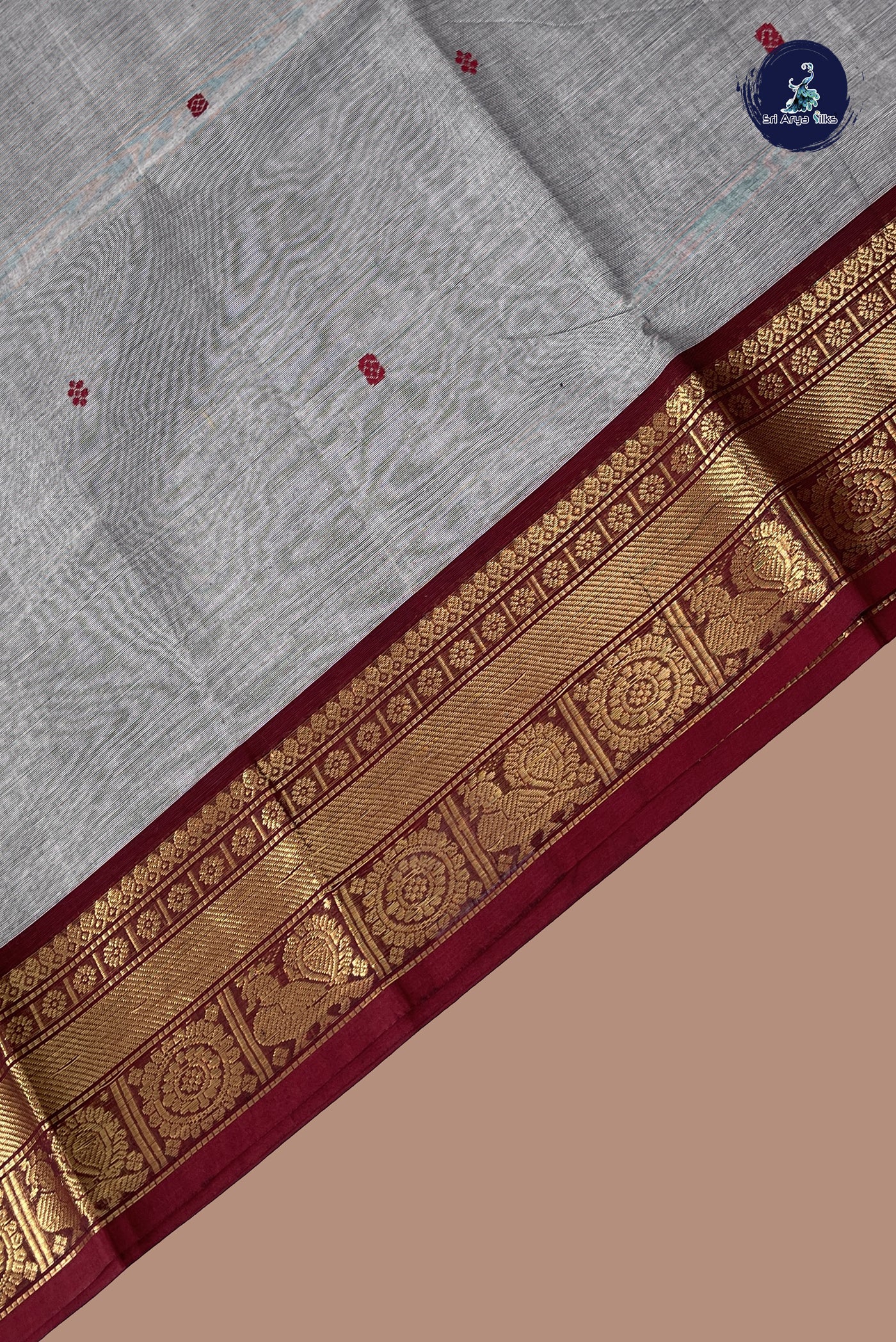 Grey Chettinad Cotton Saree With Buttas Pattern