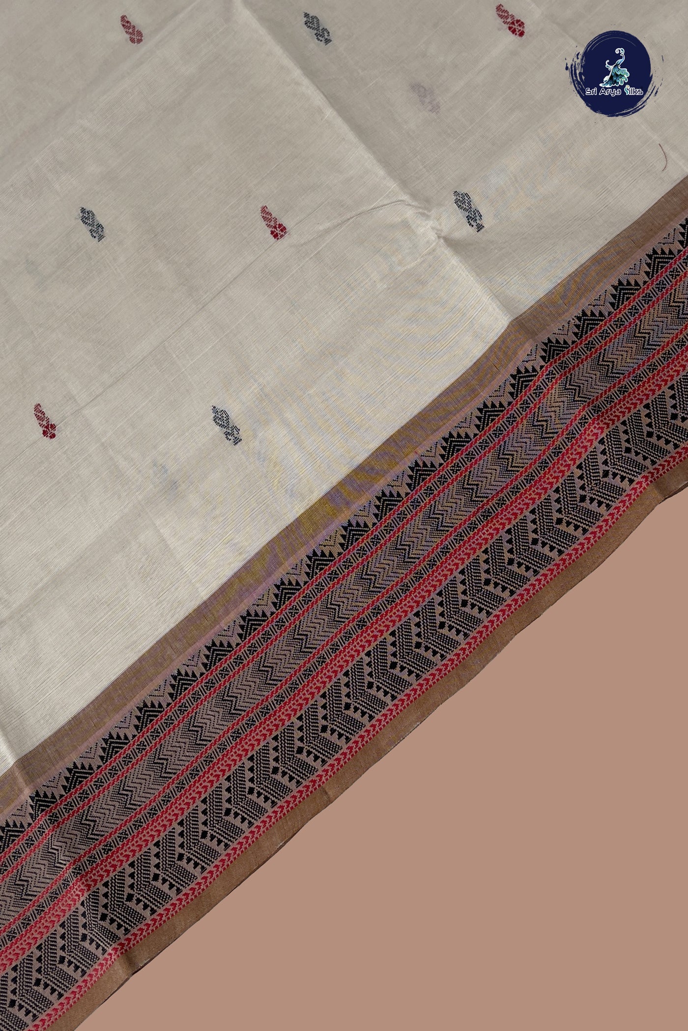 Off White Chettinad Cotton Saree With Buttas Pattern