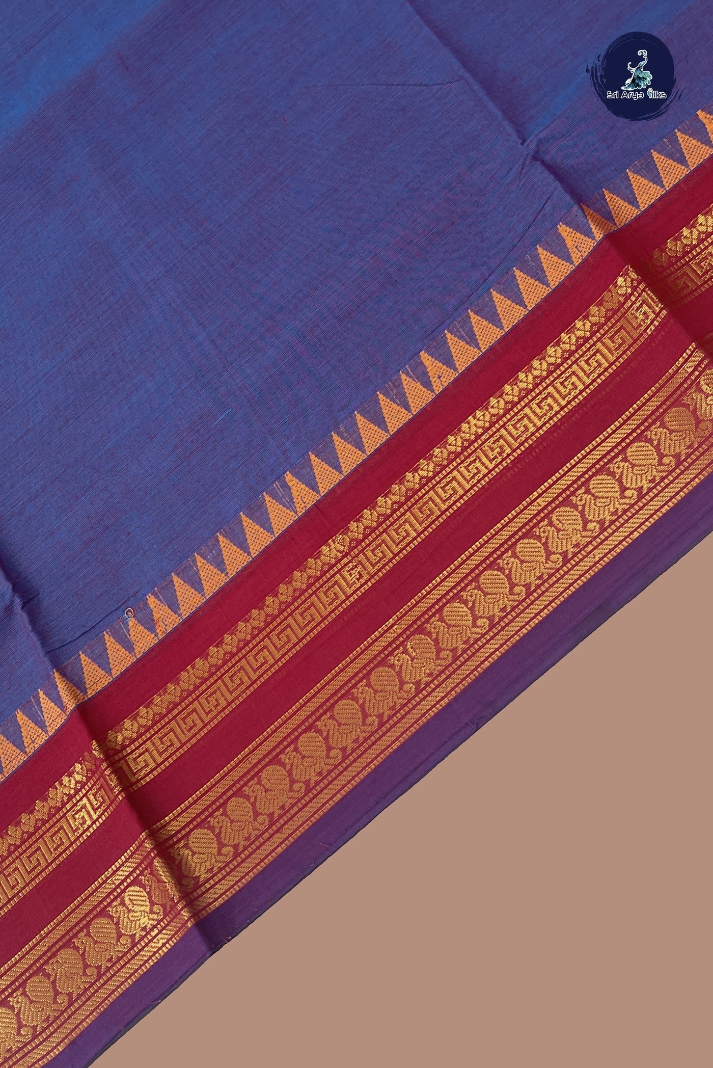 Dual Tone Blue Chettinad Cotton Saree With Plain Pattern