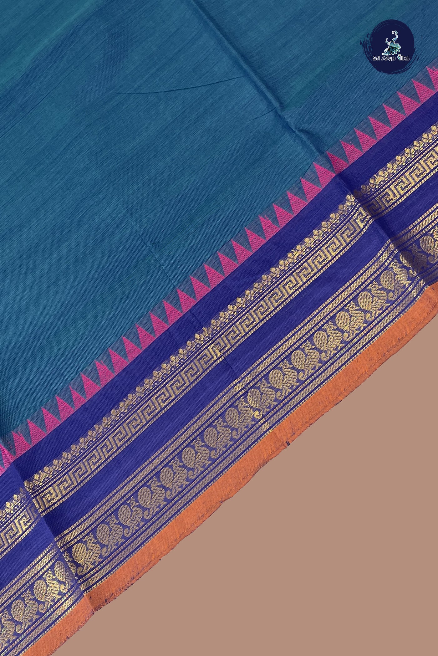 Blue Chettinad Cotton Saree With Plain Pattern