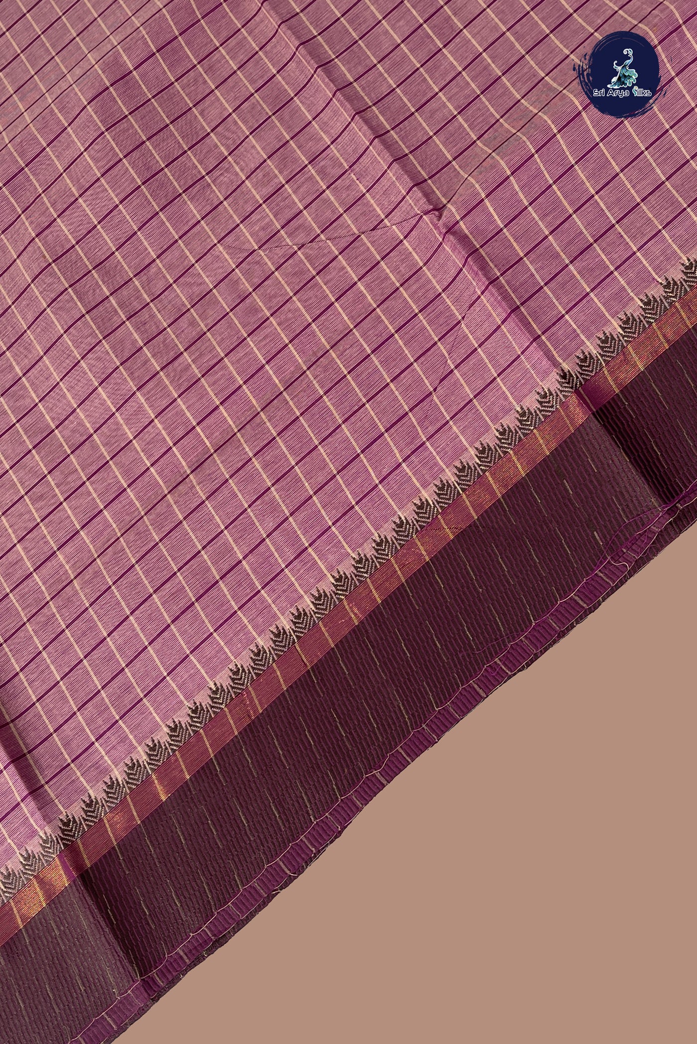 Purple Chettinad Cotton Saree With Checked Pattern