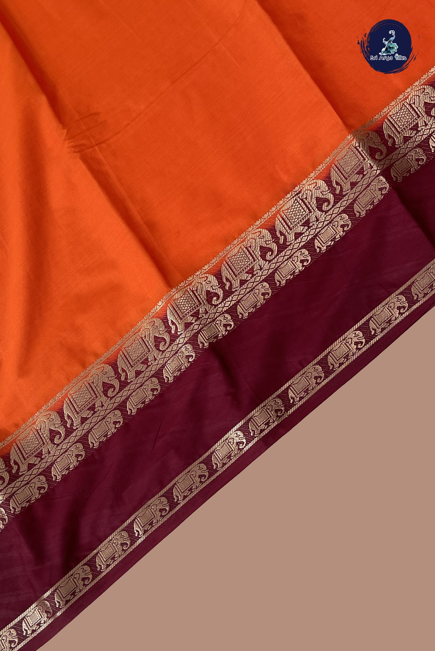 Orange Semi Mysore Silk With Plain Pattern