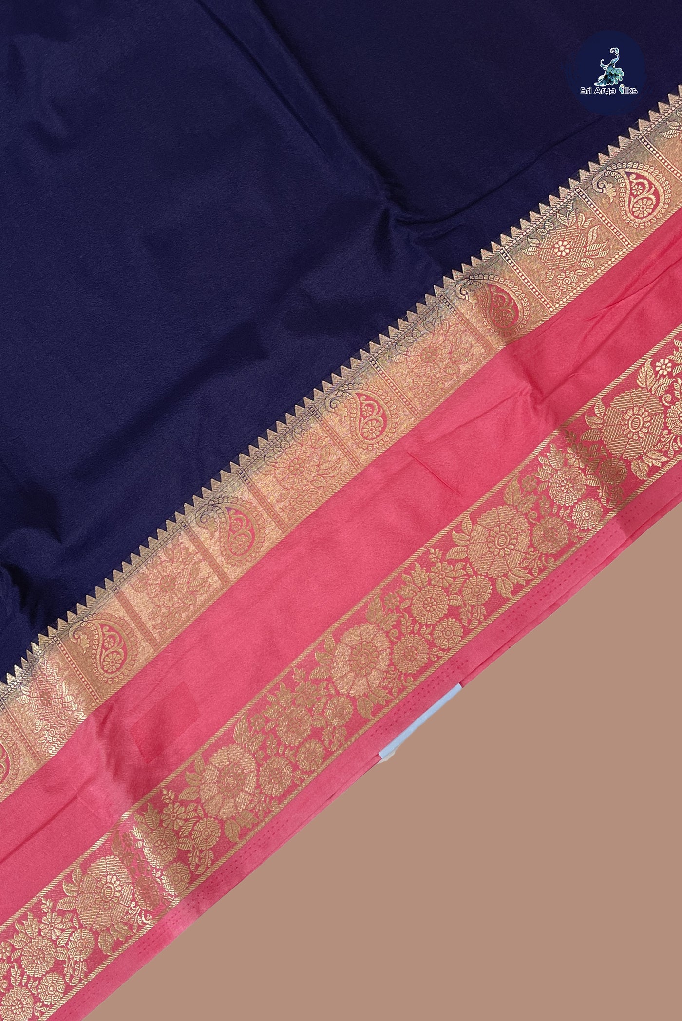Navy Blue Semi Mysore Silk With Plain Pattern