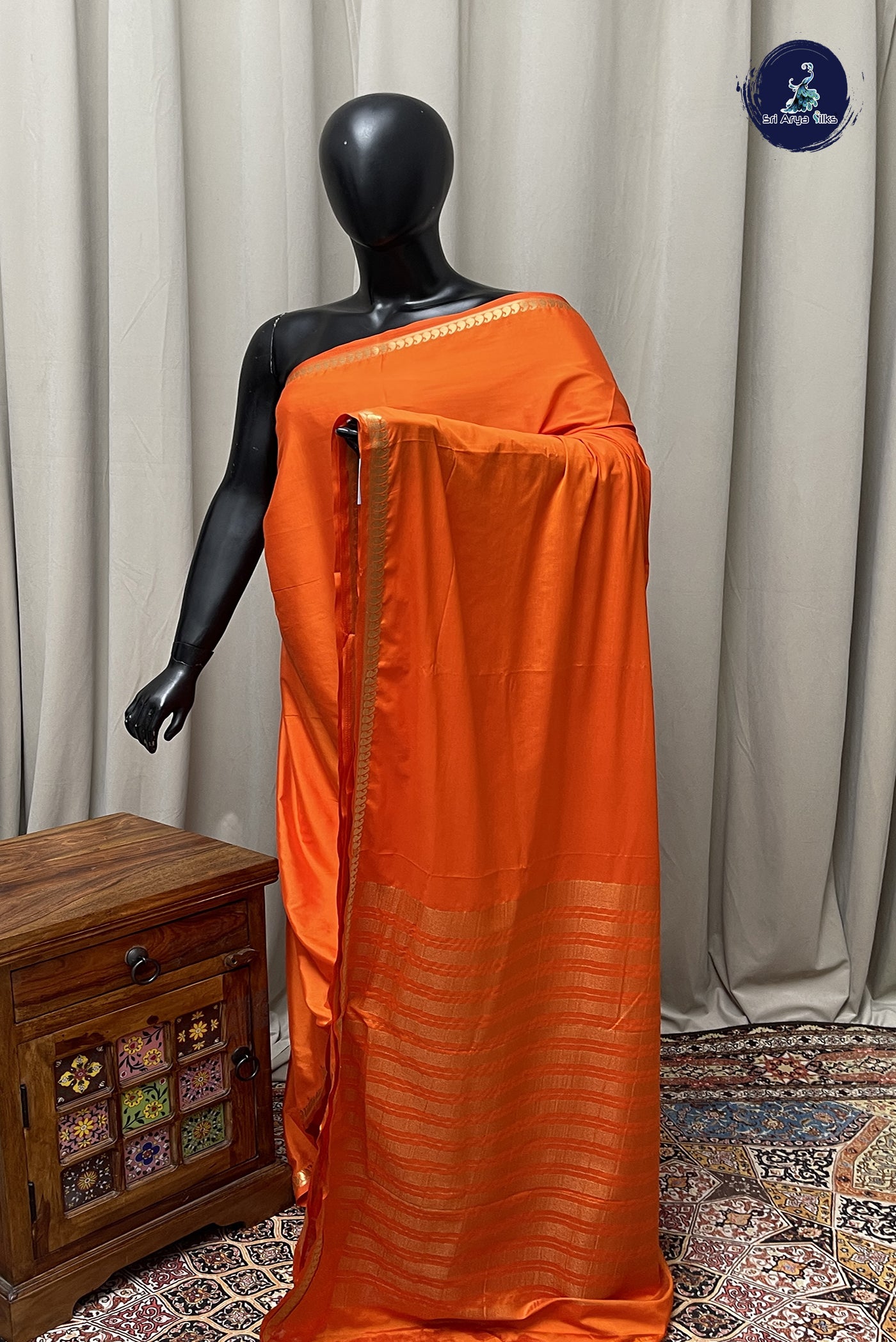 Orange Semi Mysore Silk With Plain Pattern