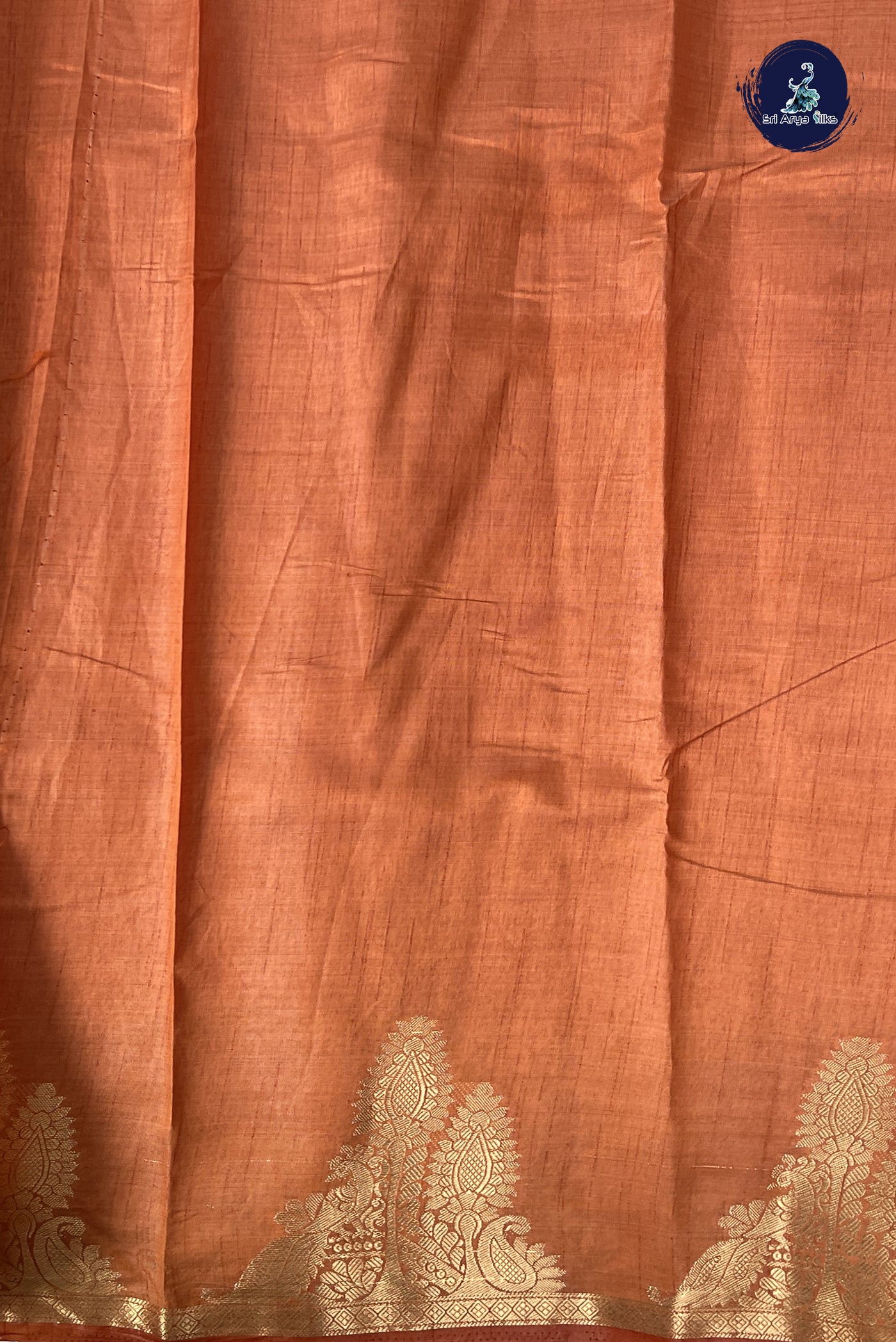 Orange Semi Tussar Saree With Plain Pattern