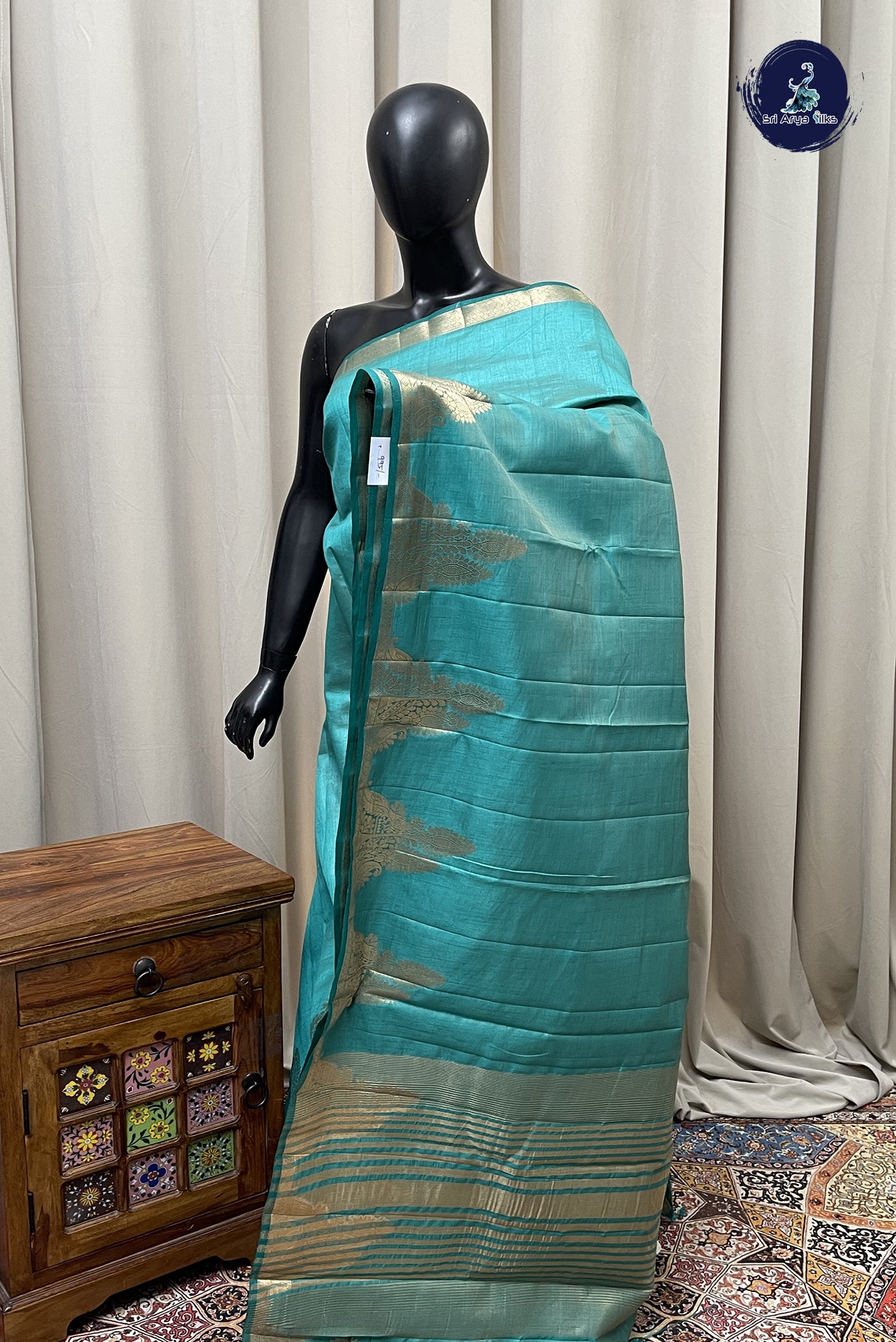 Teal Semi Tussar Saree With Plain Pattern